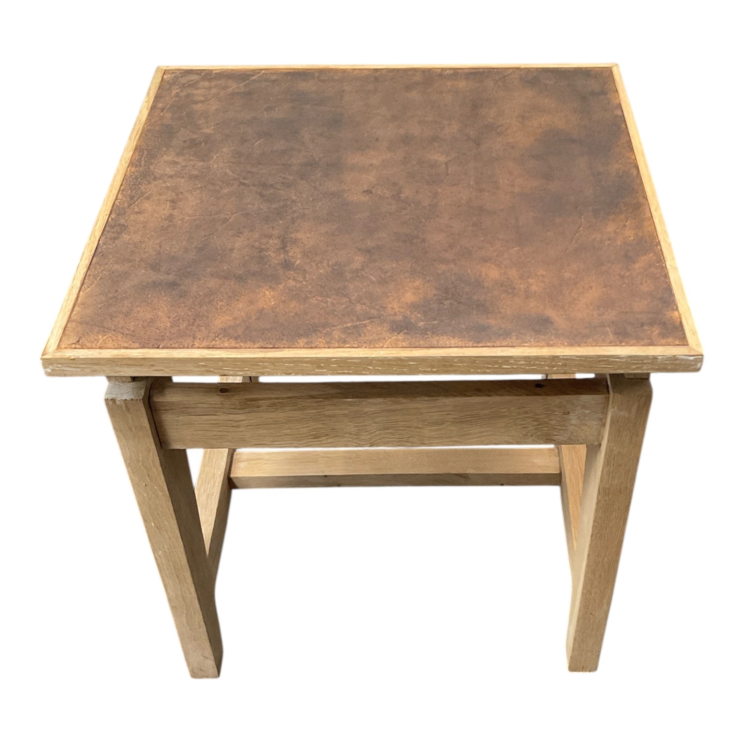 Limited Edition, oak and vintage leather top Side table