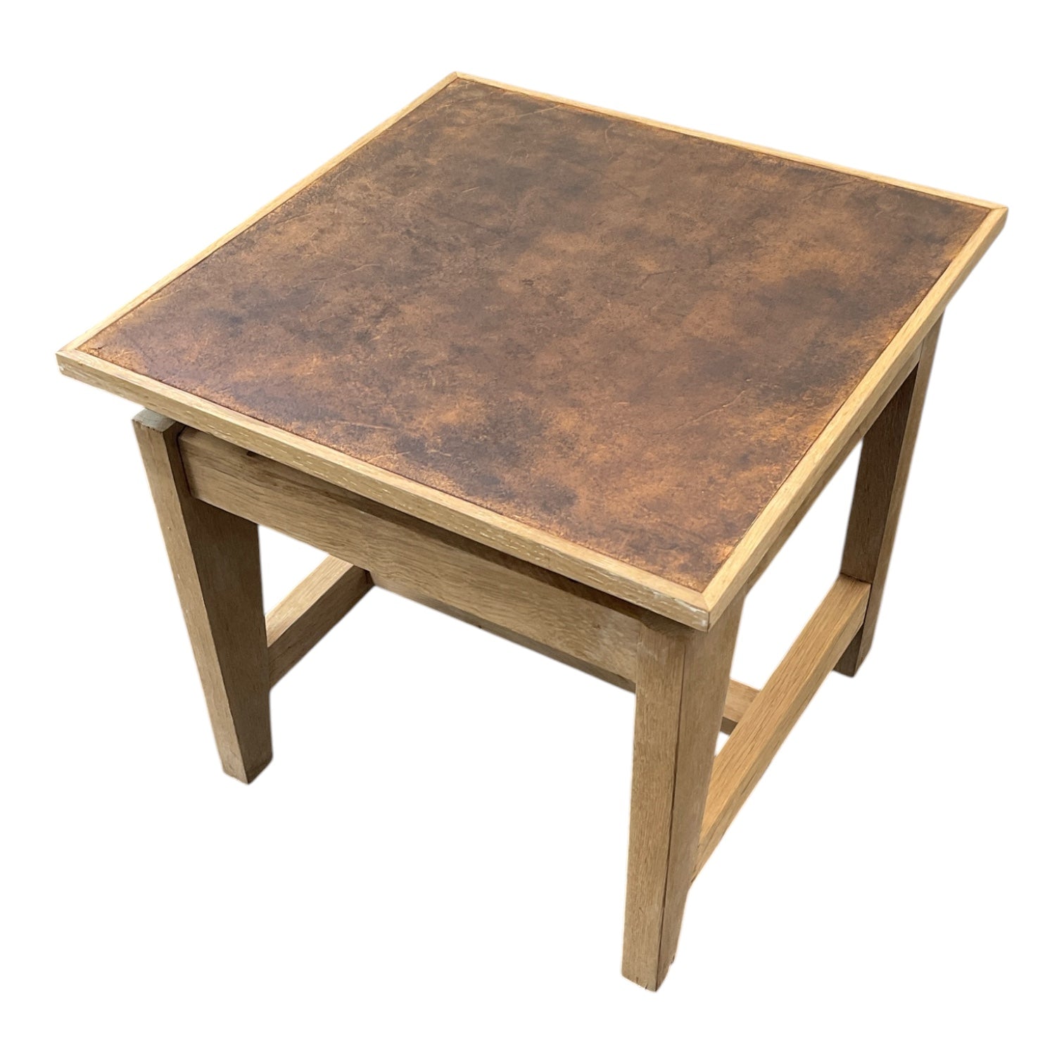 Limited Edition, oak and vintage leather top Side table