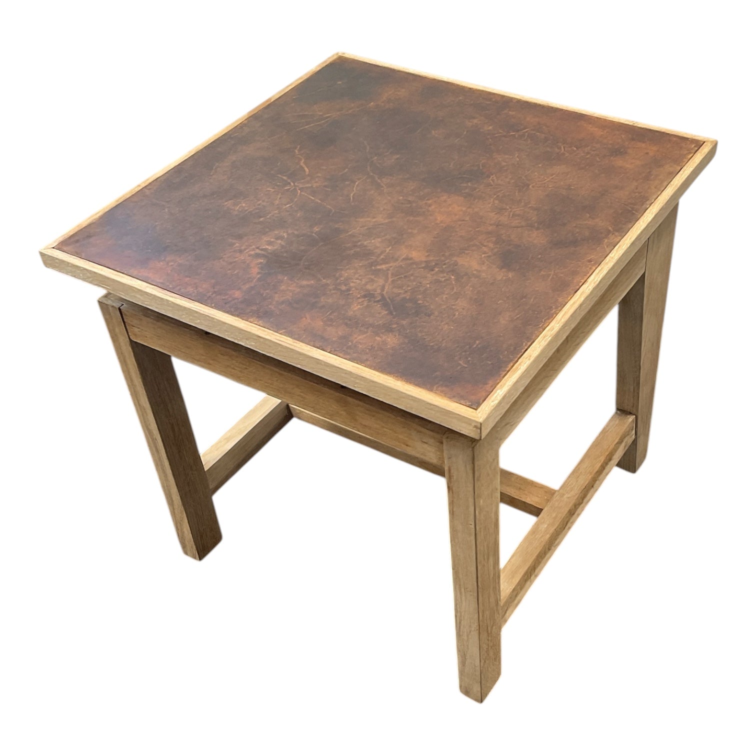 Limited Edition, oak and vintage leather top Side table