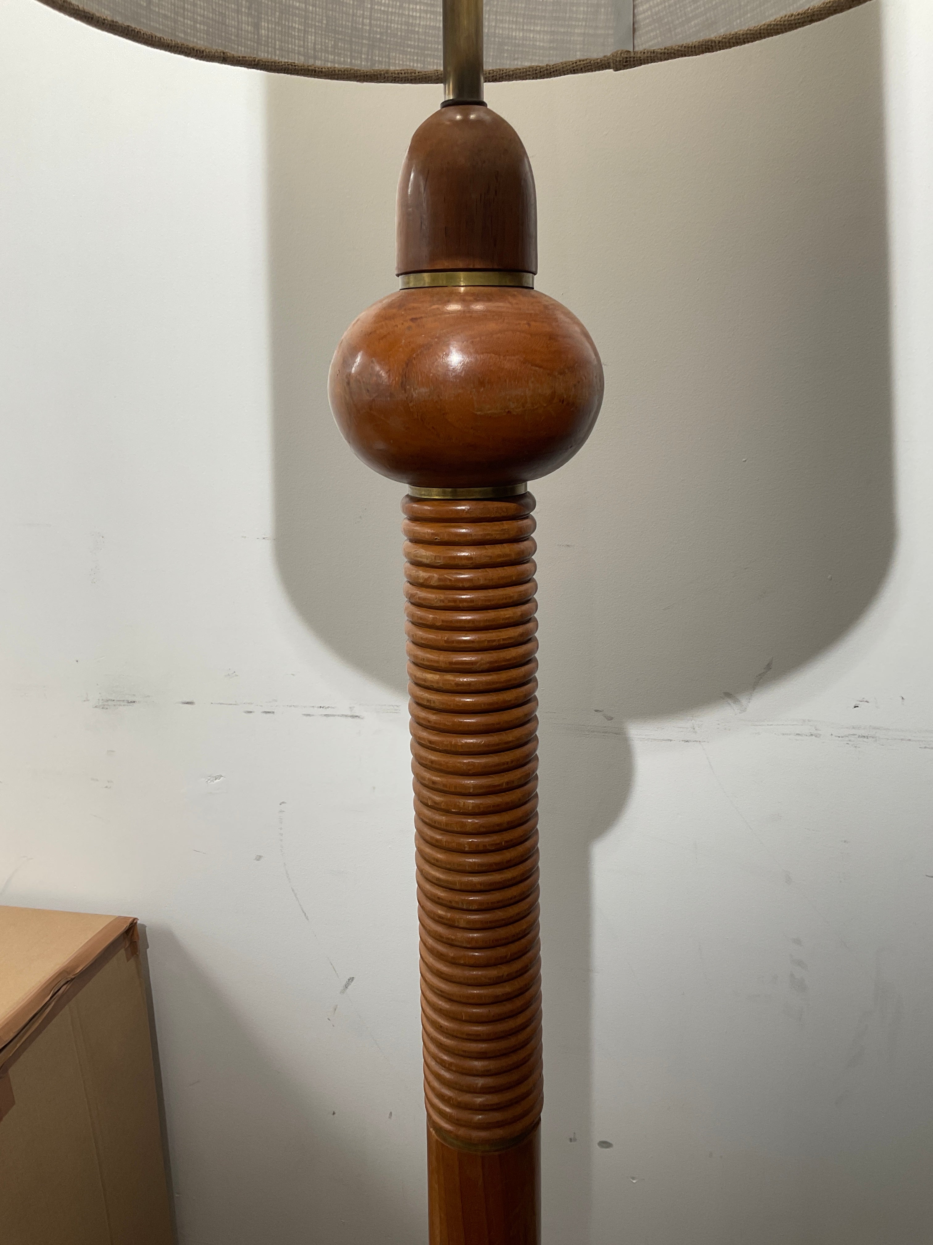 Amsterdam School Oak floor lamp, with custom shade