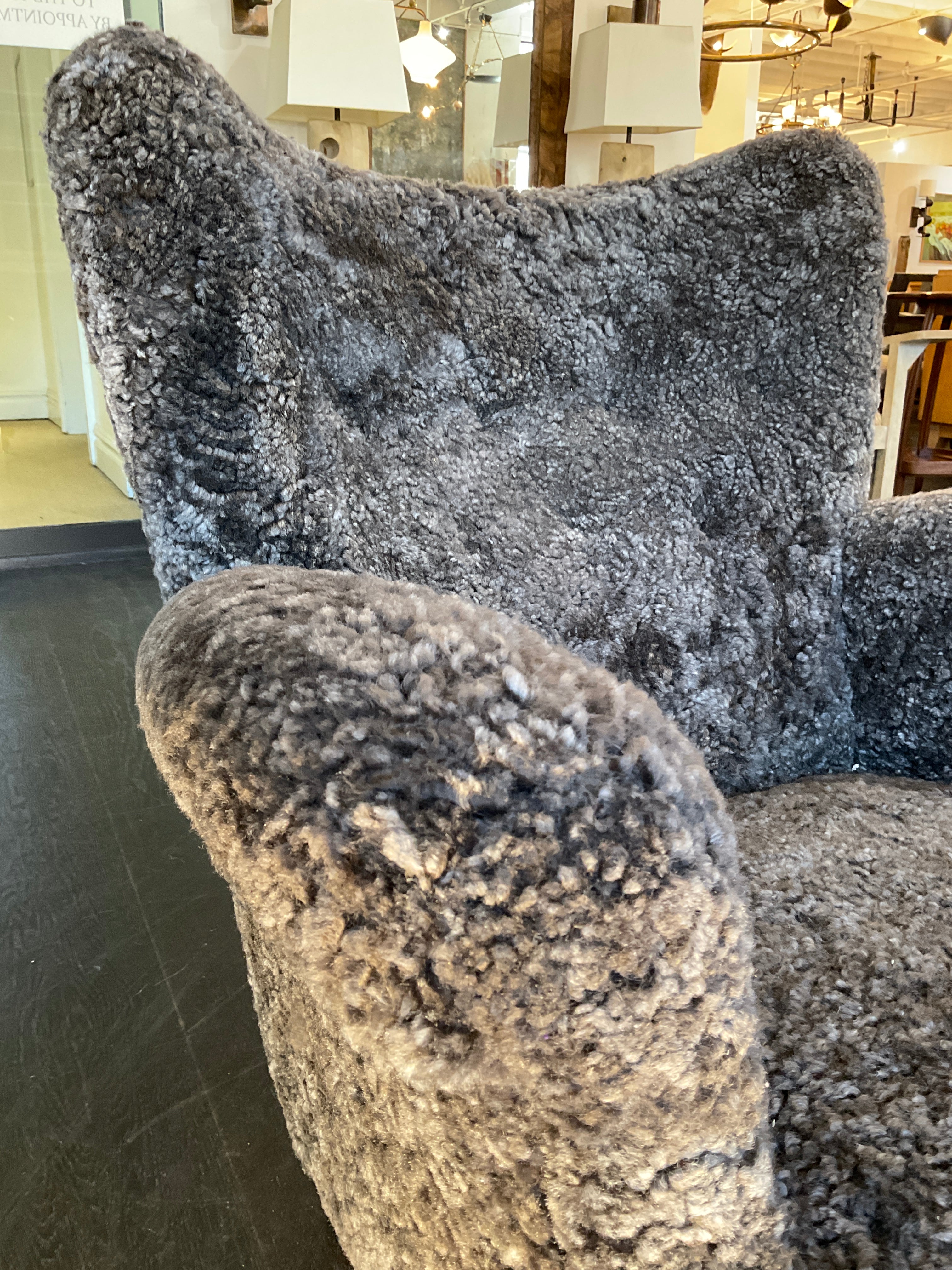 Pair of 1940s Danish armchairs newly upholstered in shearling