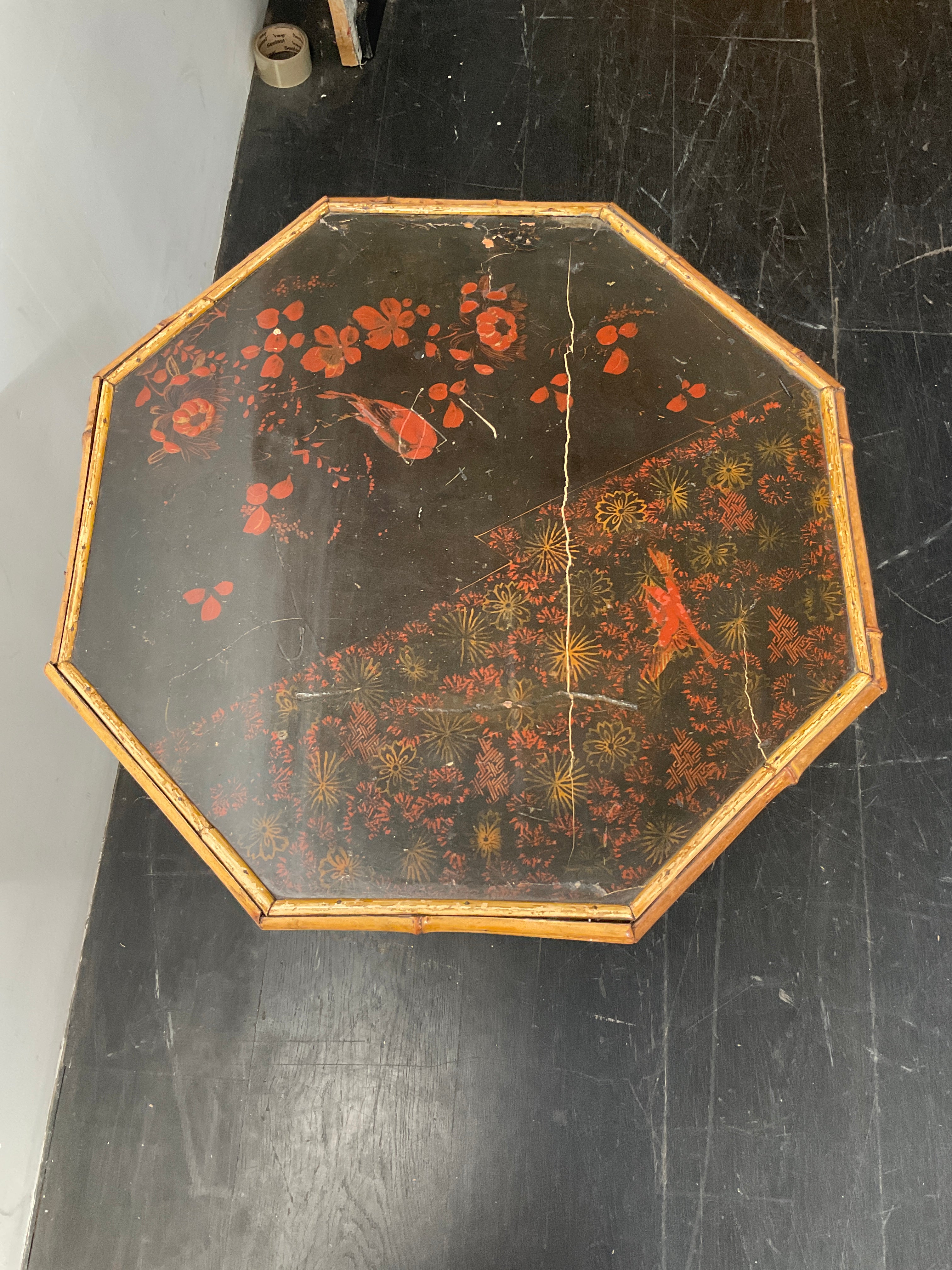 English Chinoiserie Octagonal Side Table in Bamboo