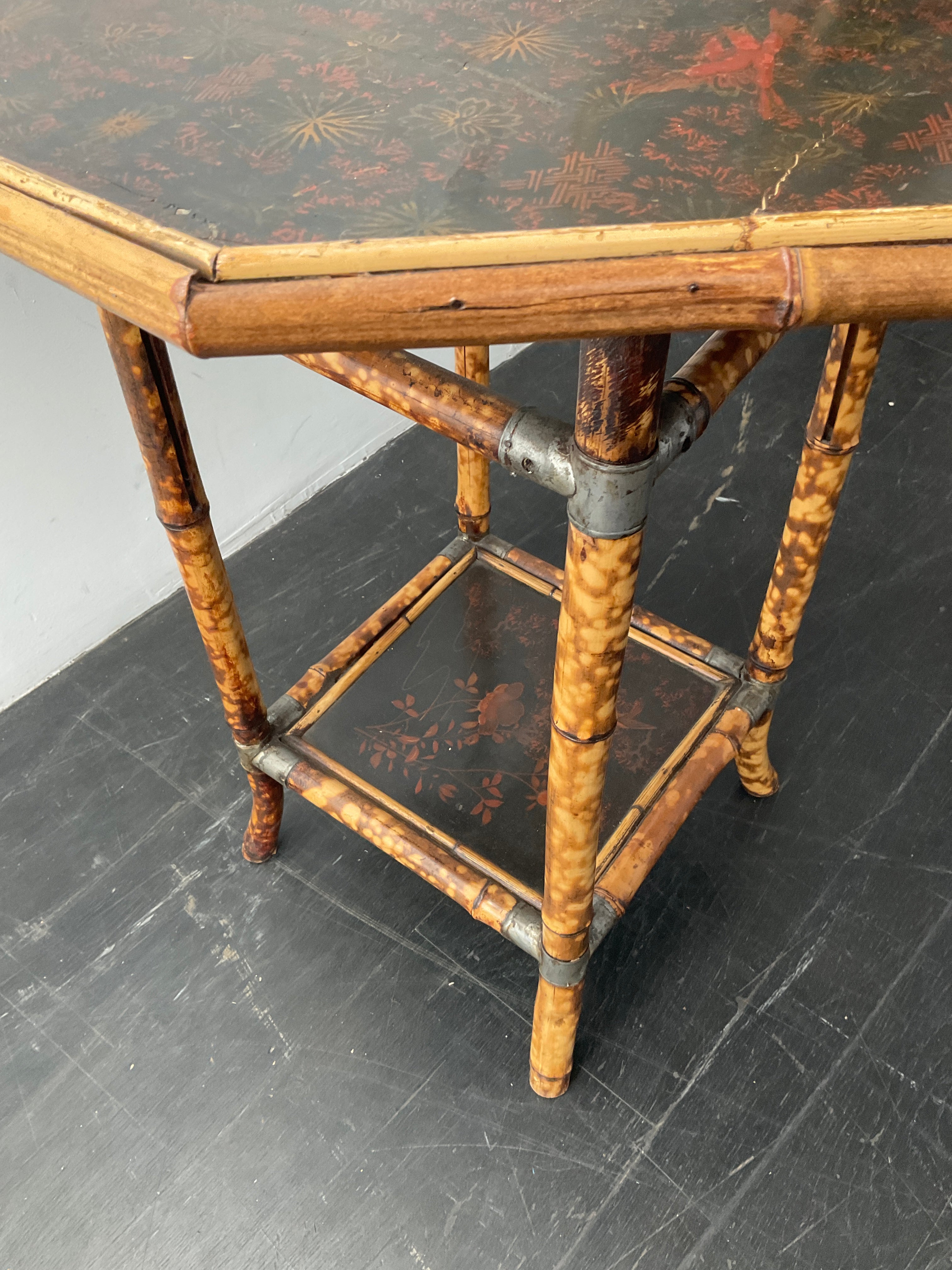 English Chinoiserie Octagonal Side Table in Bamboo