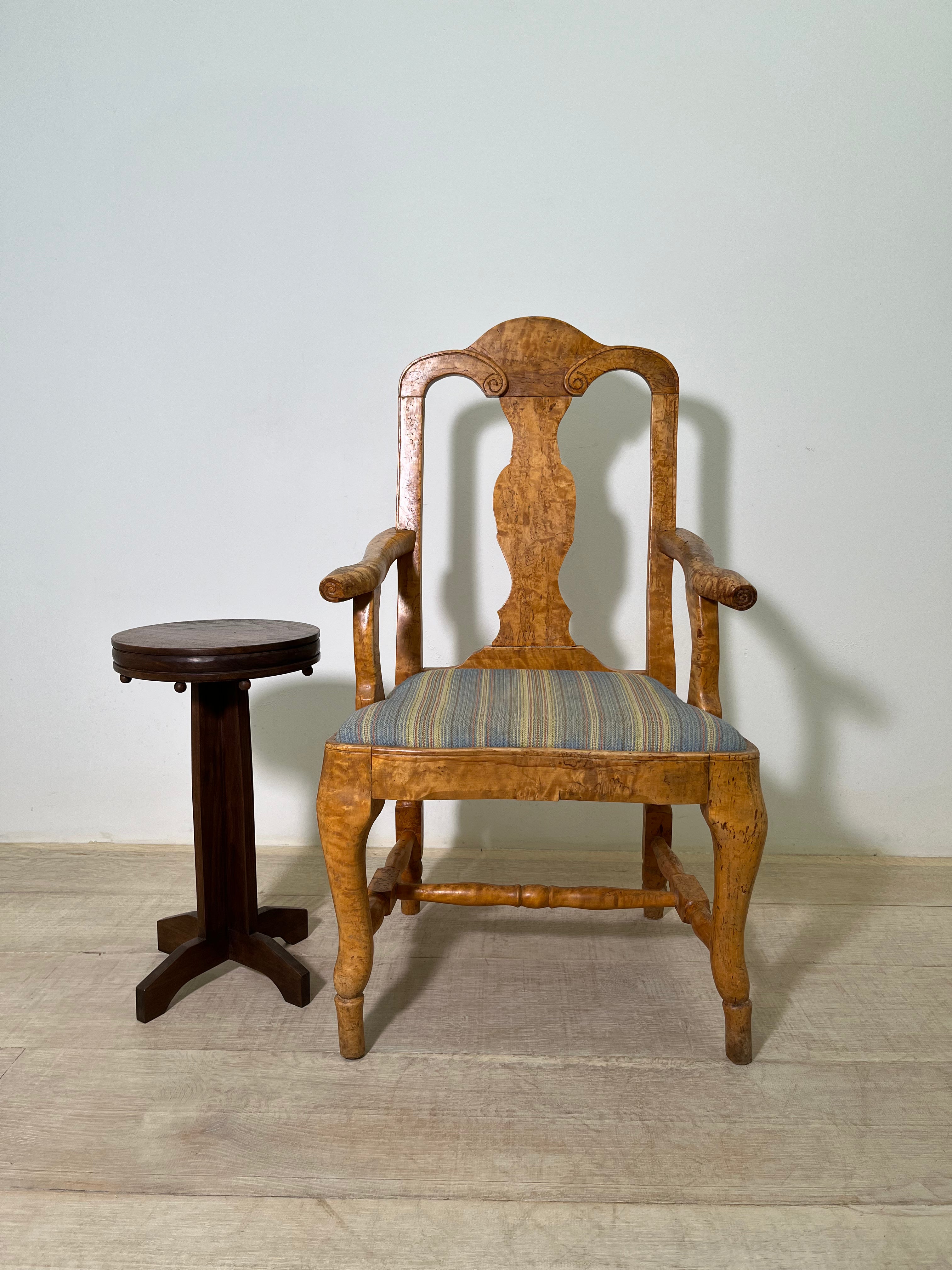 18th Century Swedish Burl Wood Arm Chair