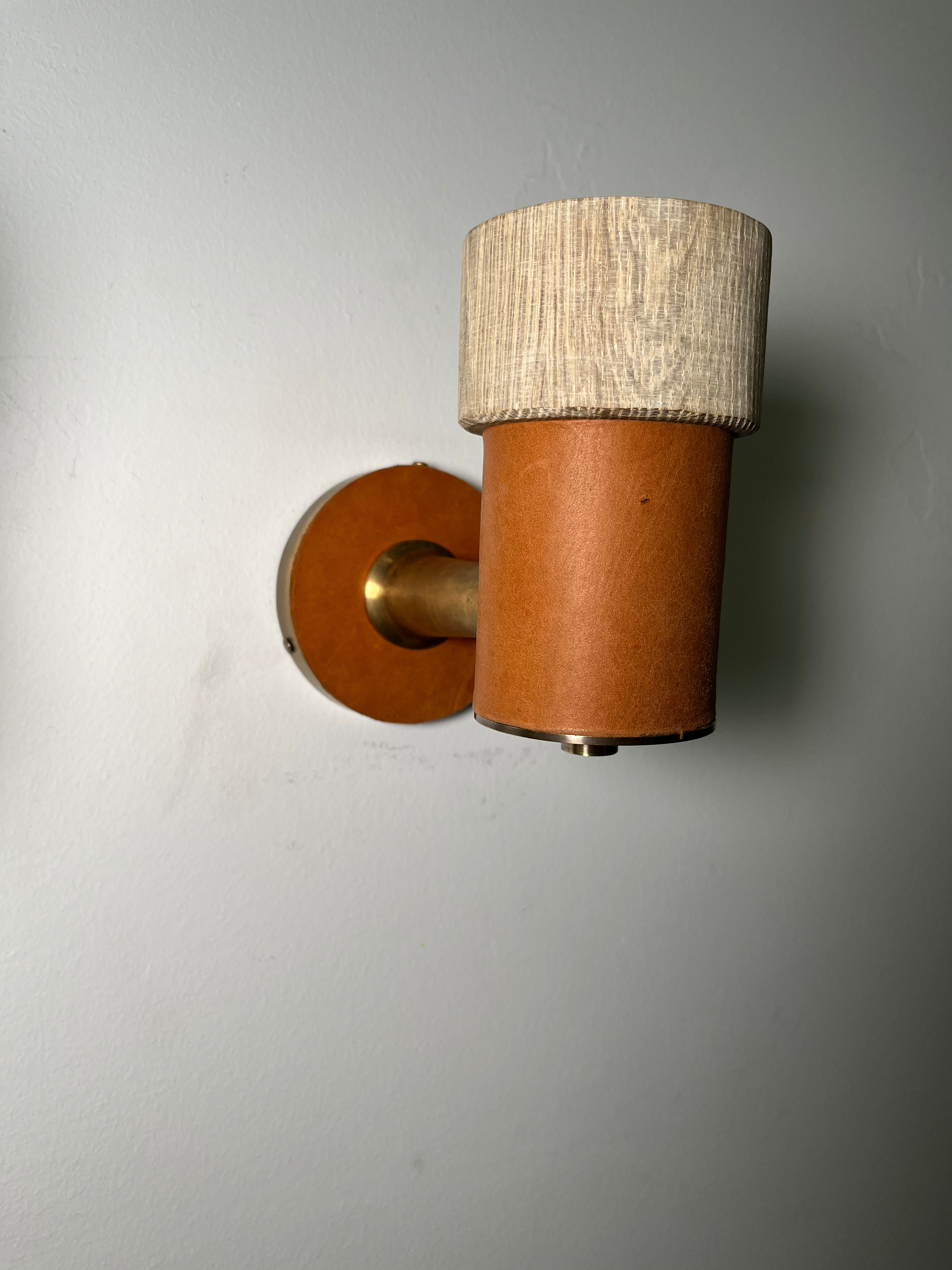 Pair of Limited Edition Oak and Leather Sconces