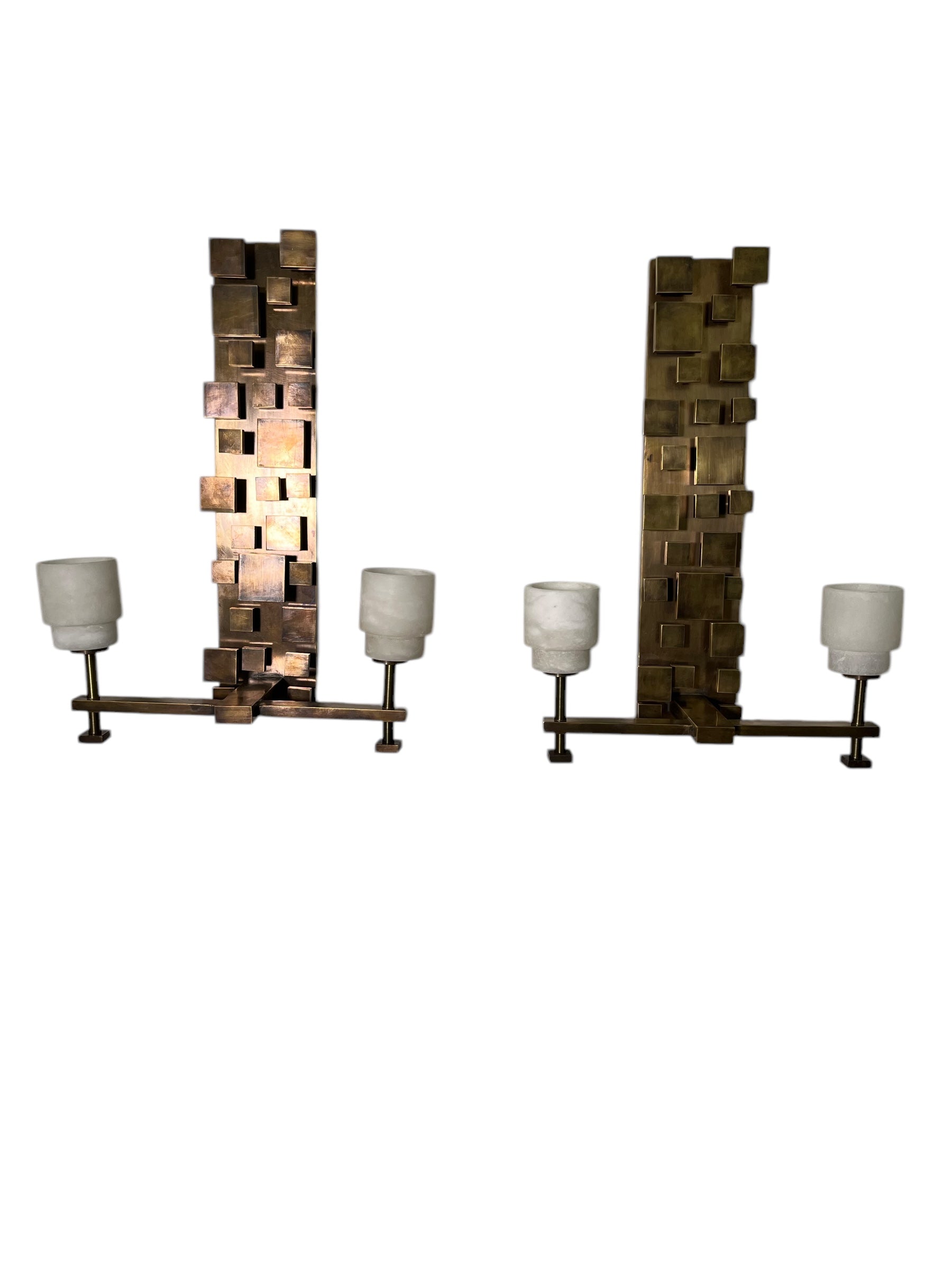 Pair of Limited Edition Bronze Modernist Sconces