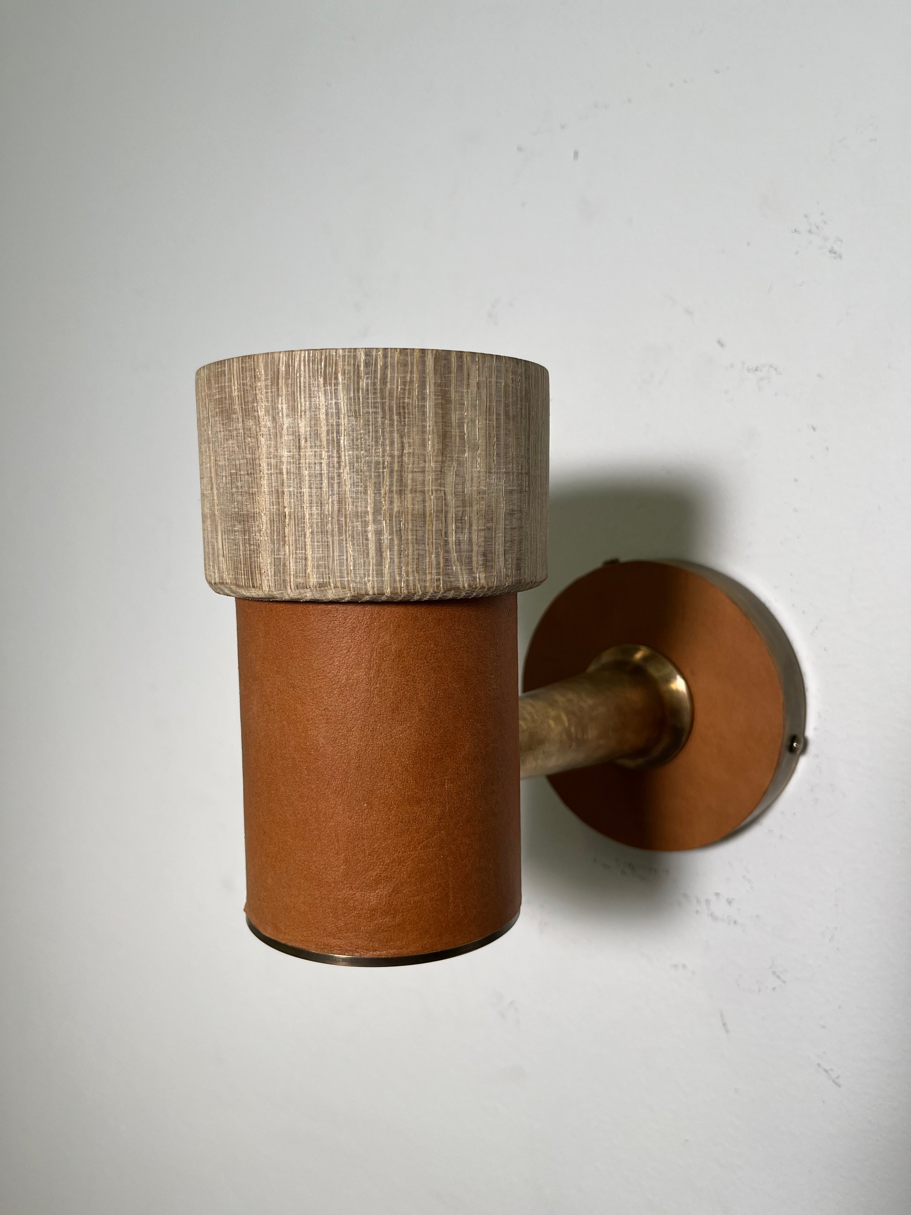 Pair of Limited Edition Oak and Leather Sconces
