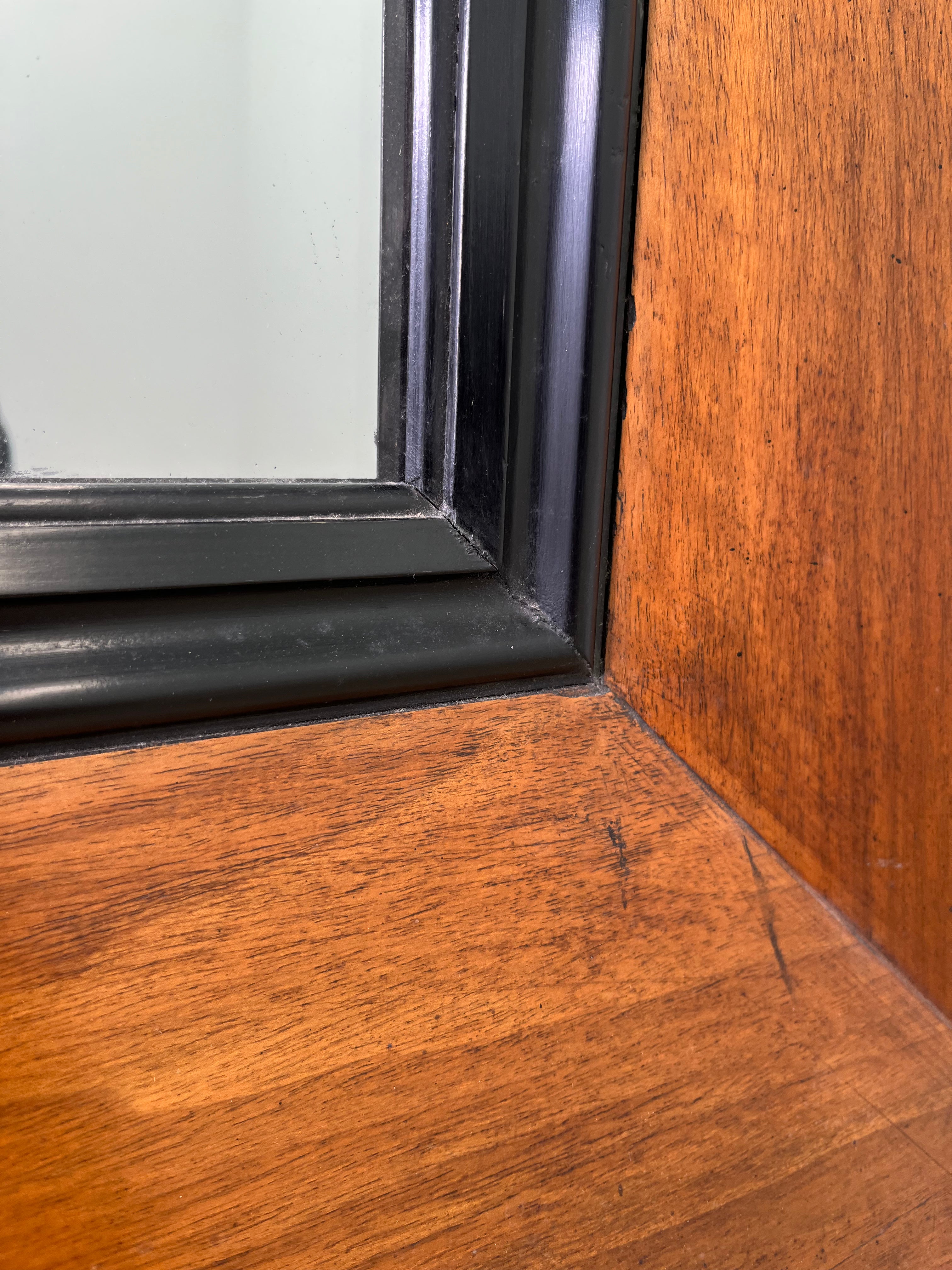 Large English Burl and Ebonized Mirror