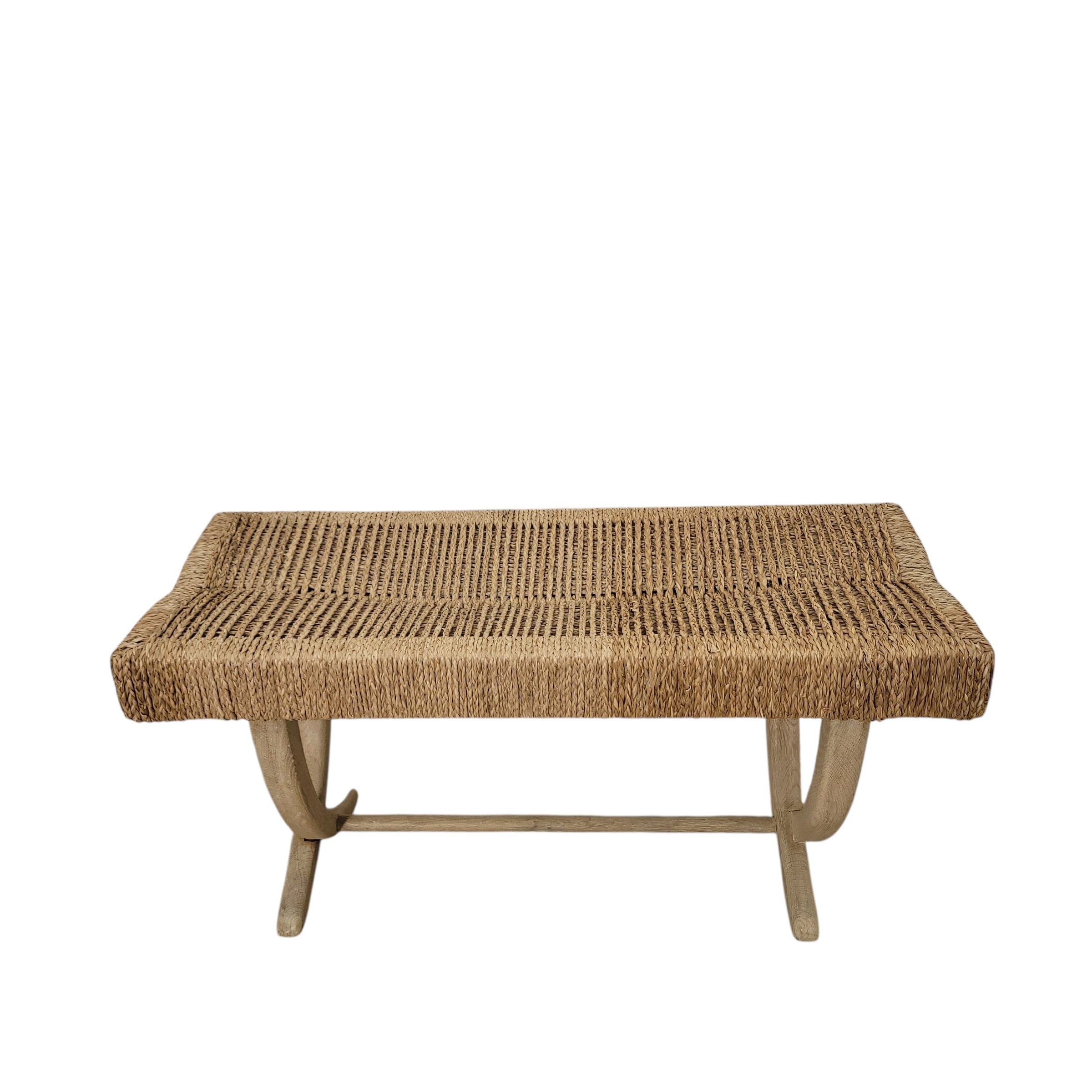 Lucca Studio Oak and Woven Rush Bench