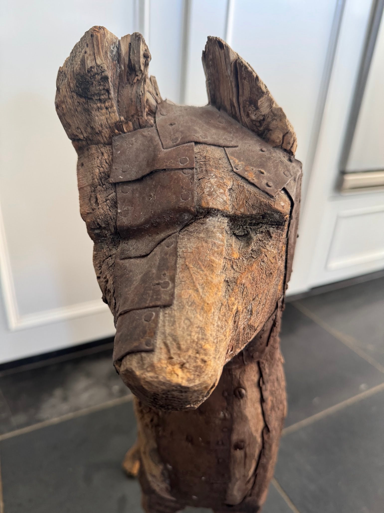 Large French 18th Century Primitive Wood Sculpture of a Dog