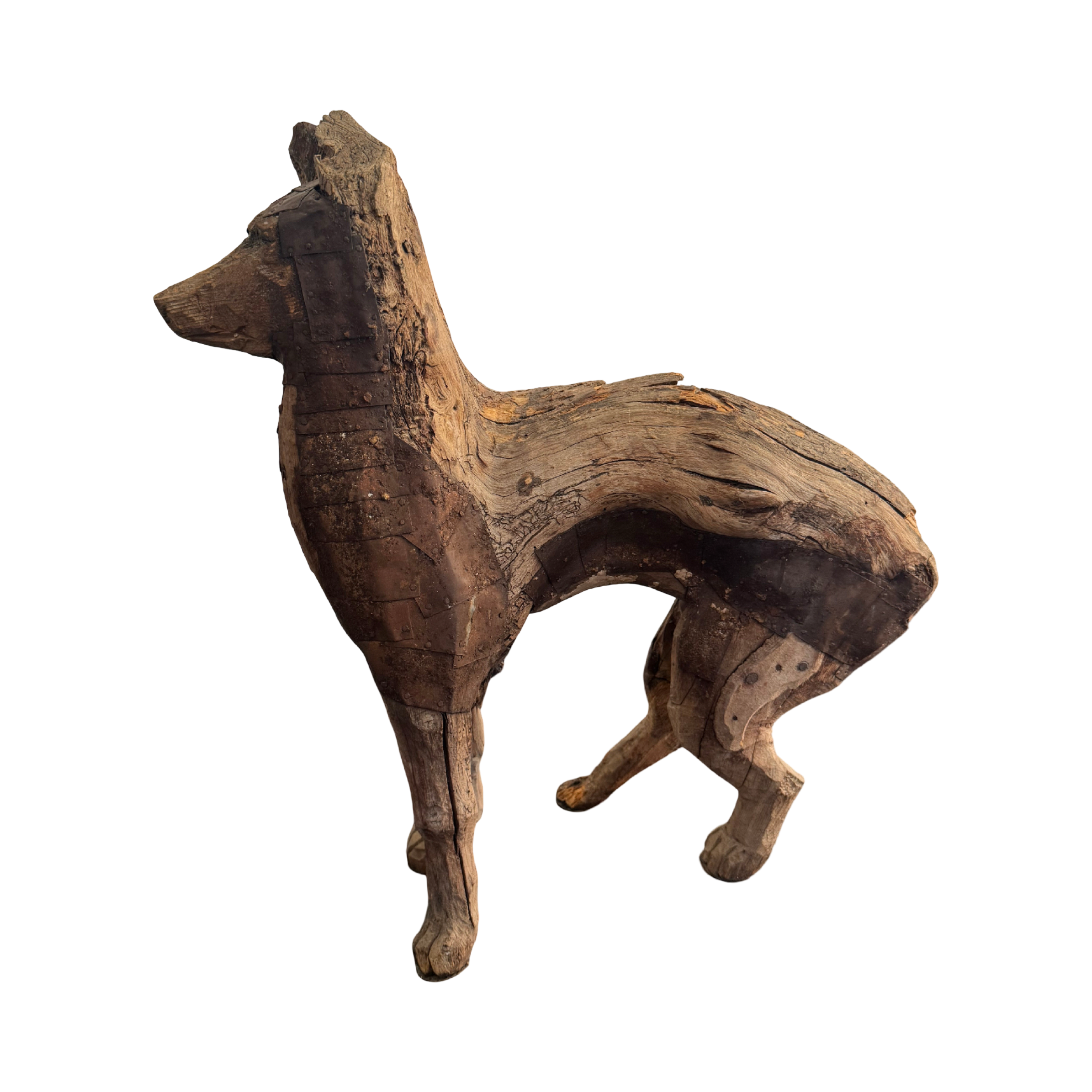 Large French 18th Century Primitive Wood Sculpture of a Dog