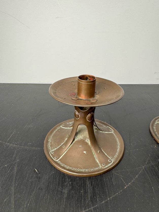 Pair English Arts and Crafts Copper Candle Holders