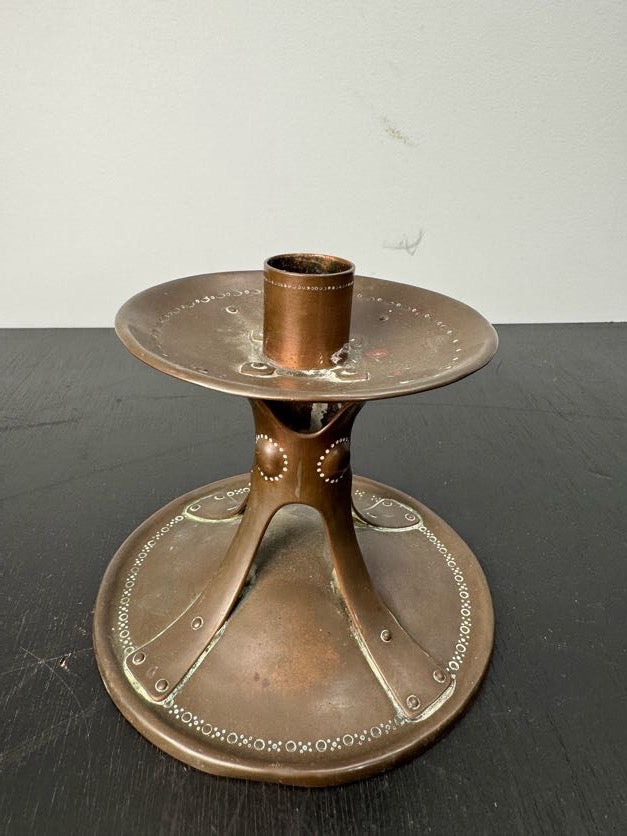 Pair English Arts and Crafts Copper Candle Holders