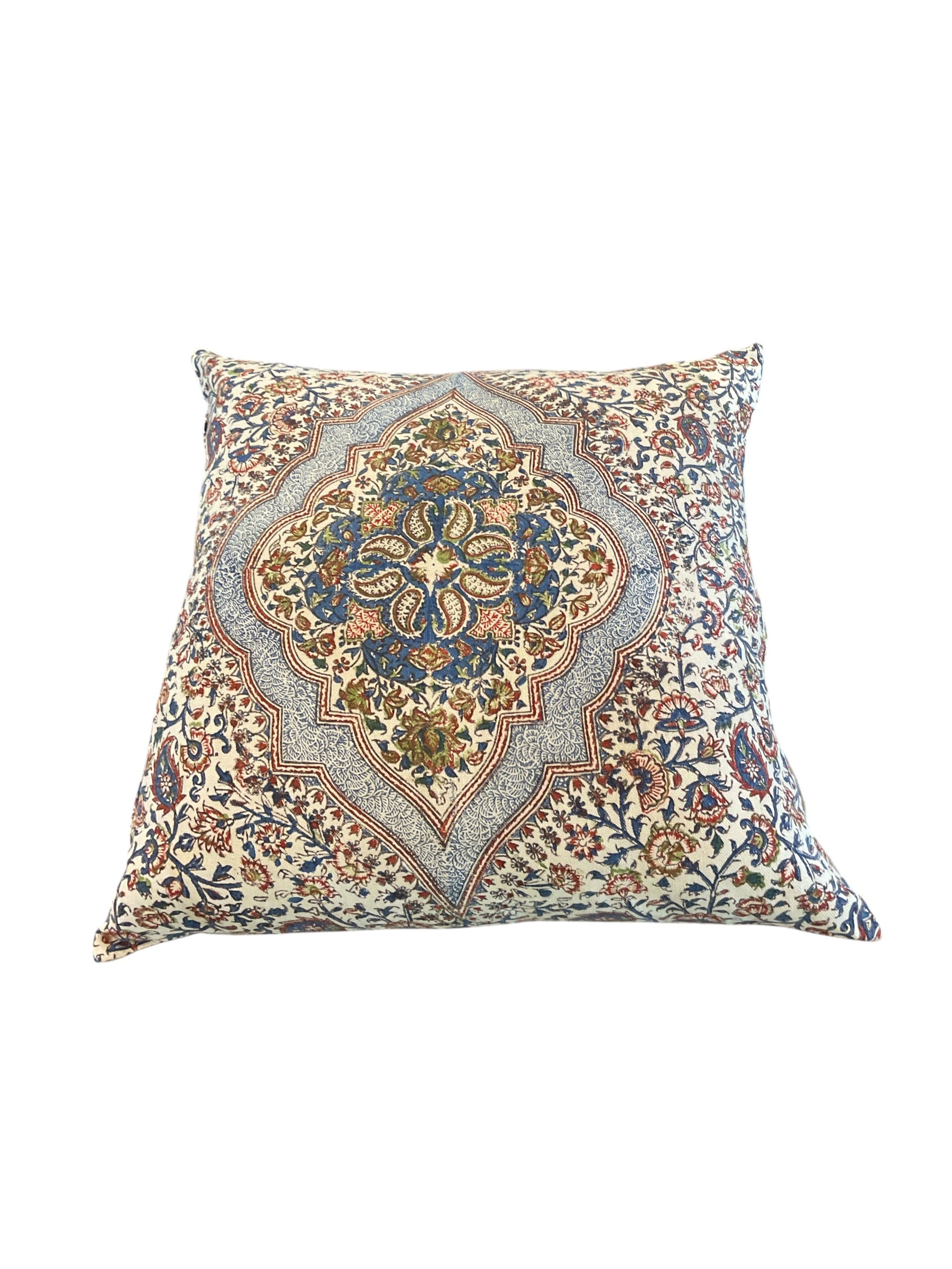Vintage Block Print Linen Pillow