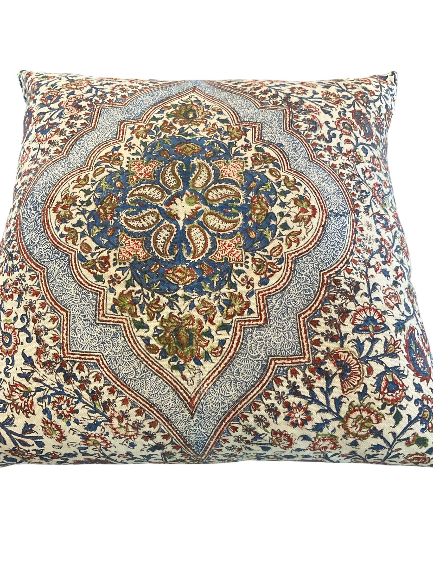 Vintage Block Print Linen Pillow