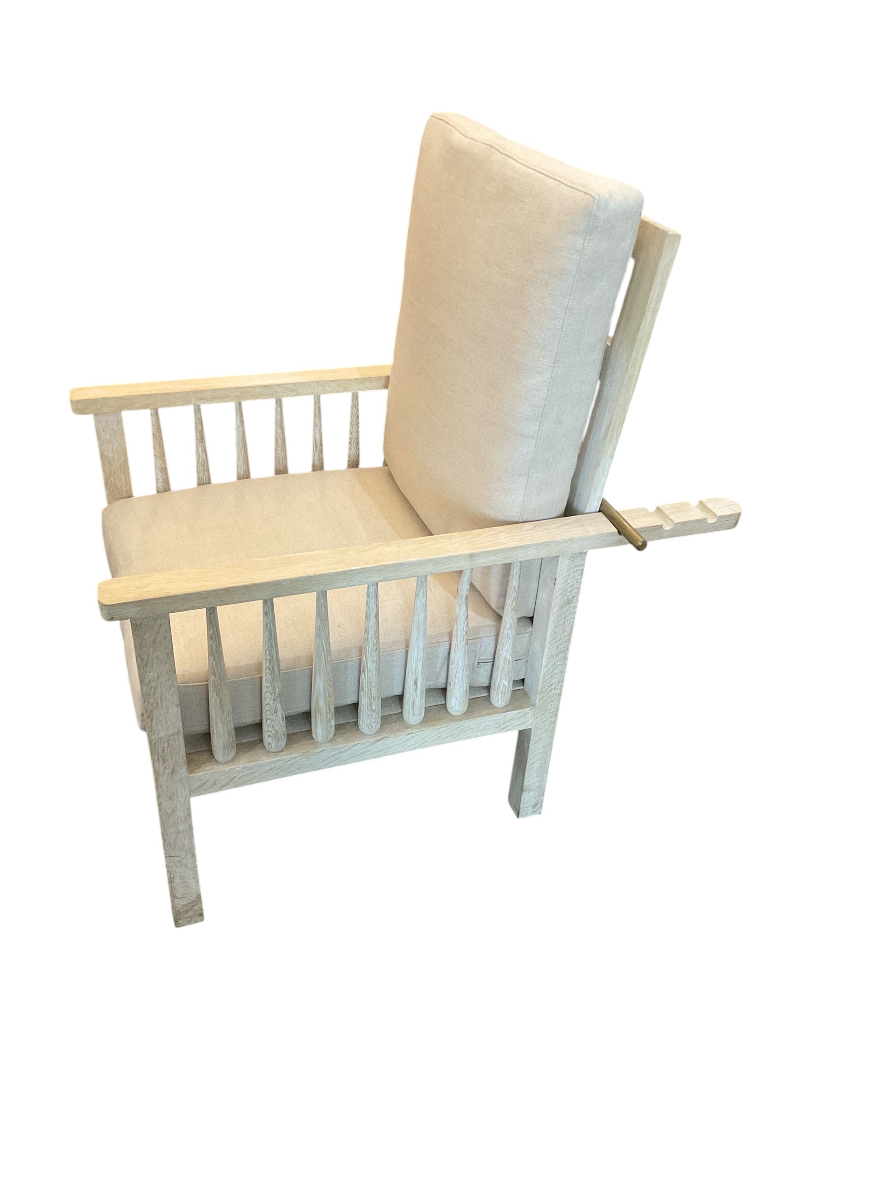 Pair of Limited Edition Adjustable Oak Slat Back Arm Chairs