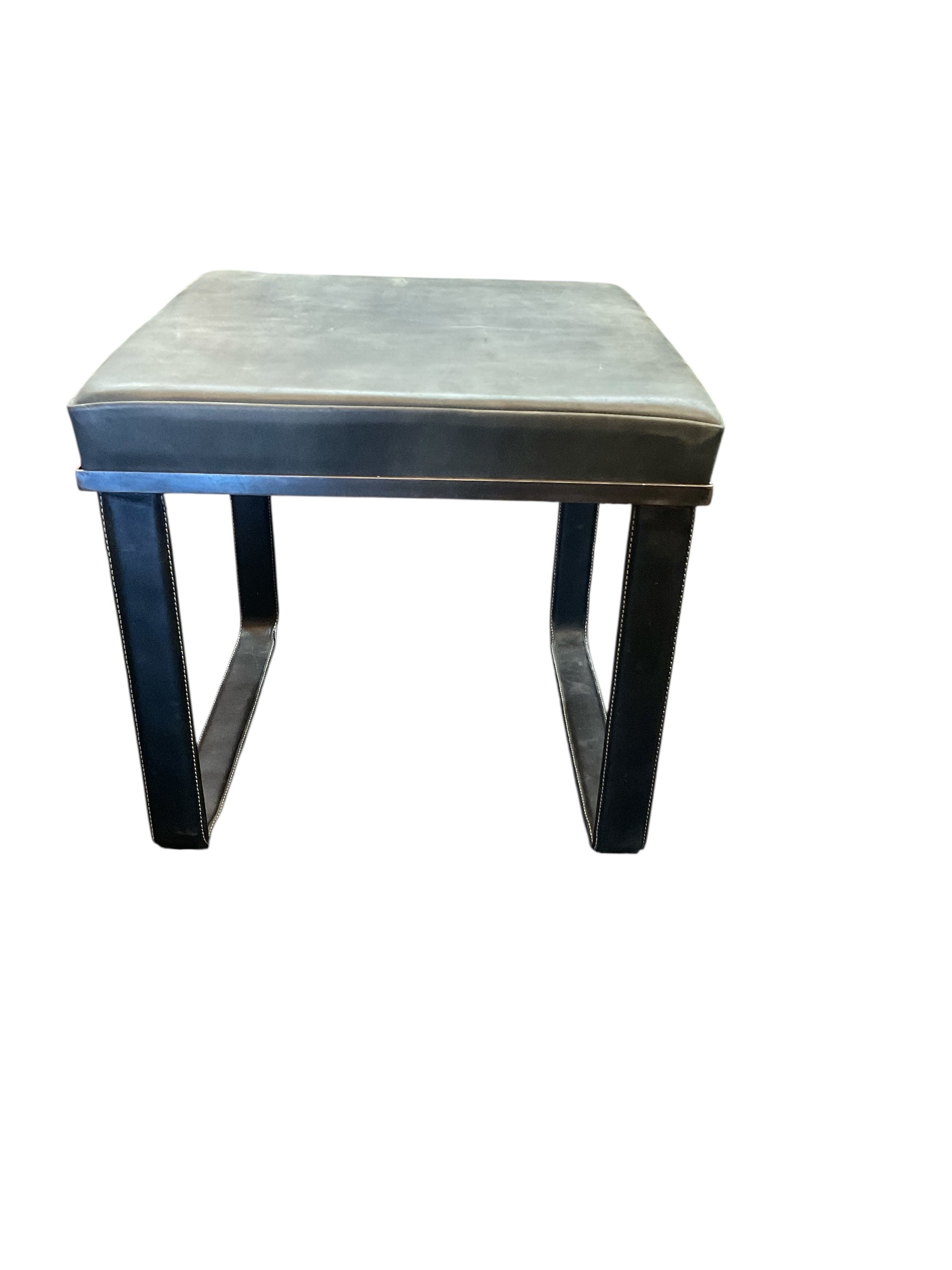 Limite Edition Stitched Black Leather Stool