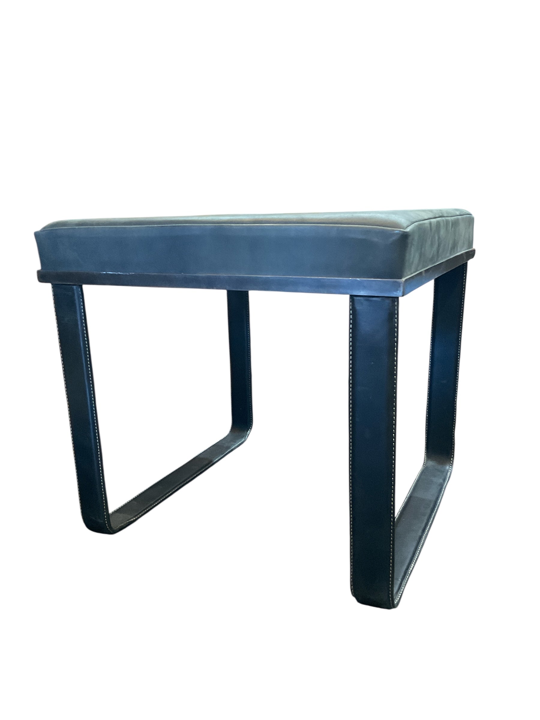 Limite Edition Stitched Black Leather Stool