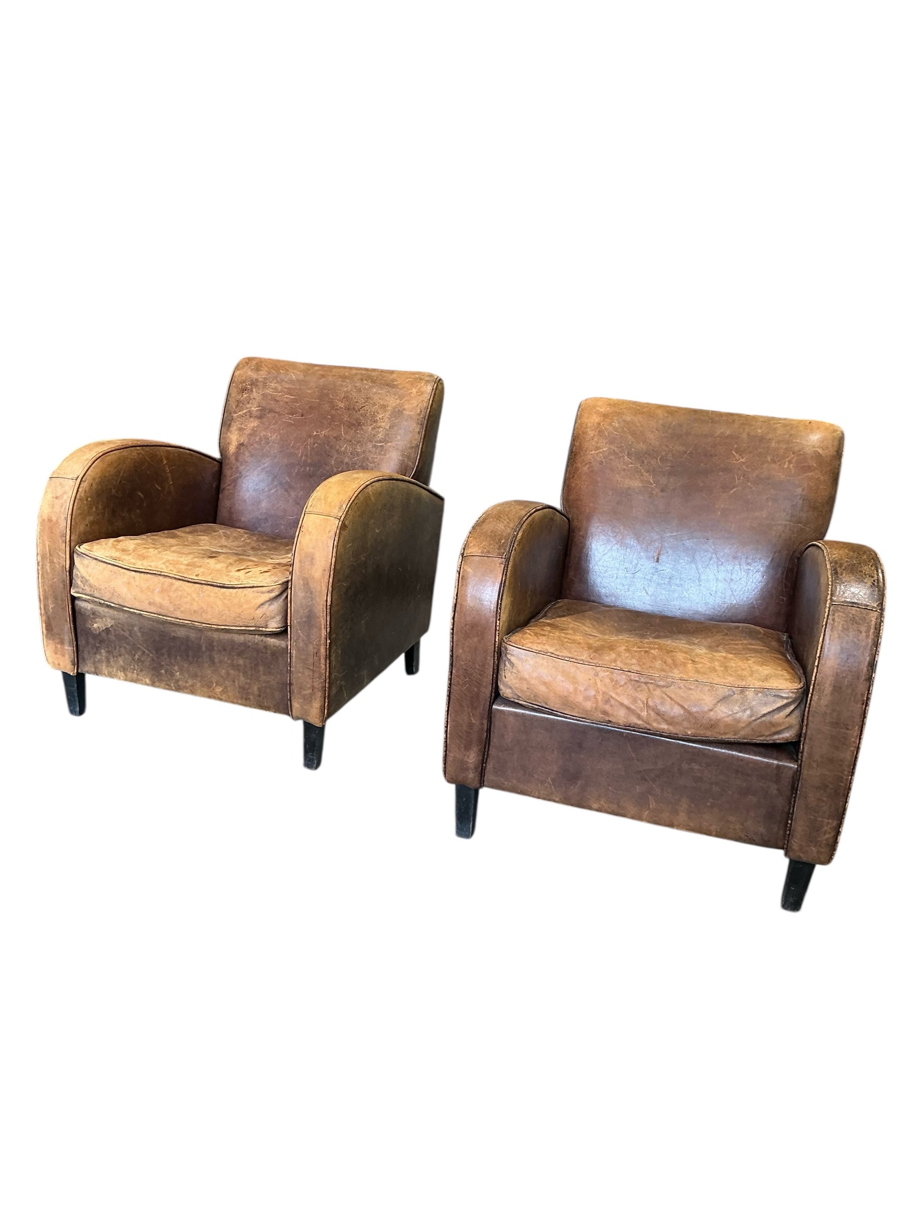 Pair of French 1940's Leather Chairs