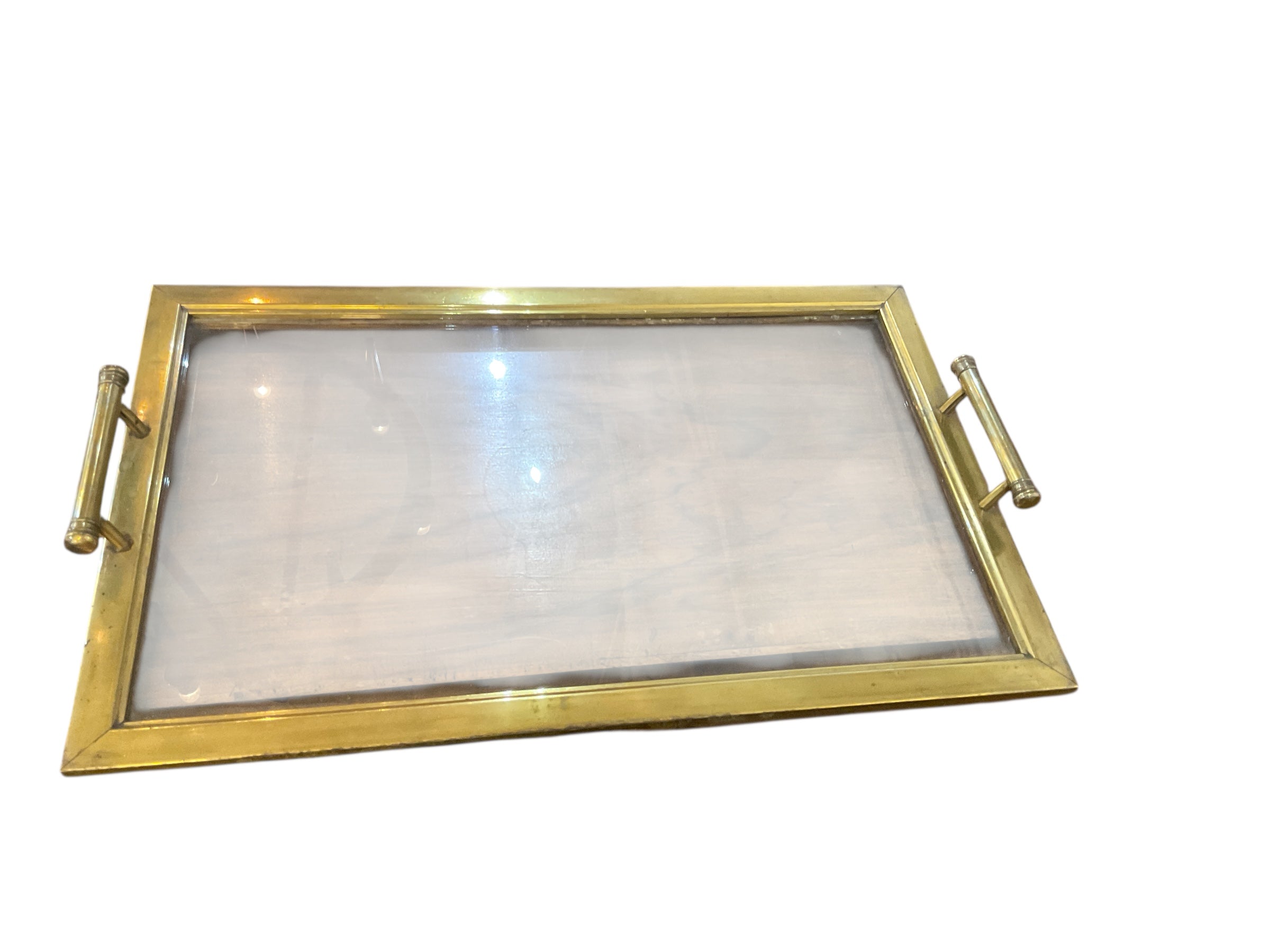 Mid-century brass and glass handled tray