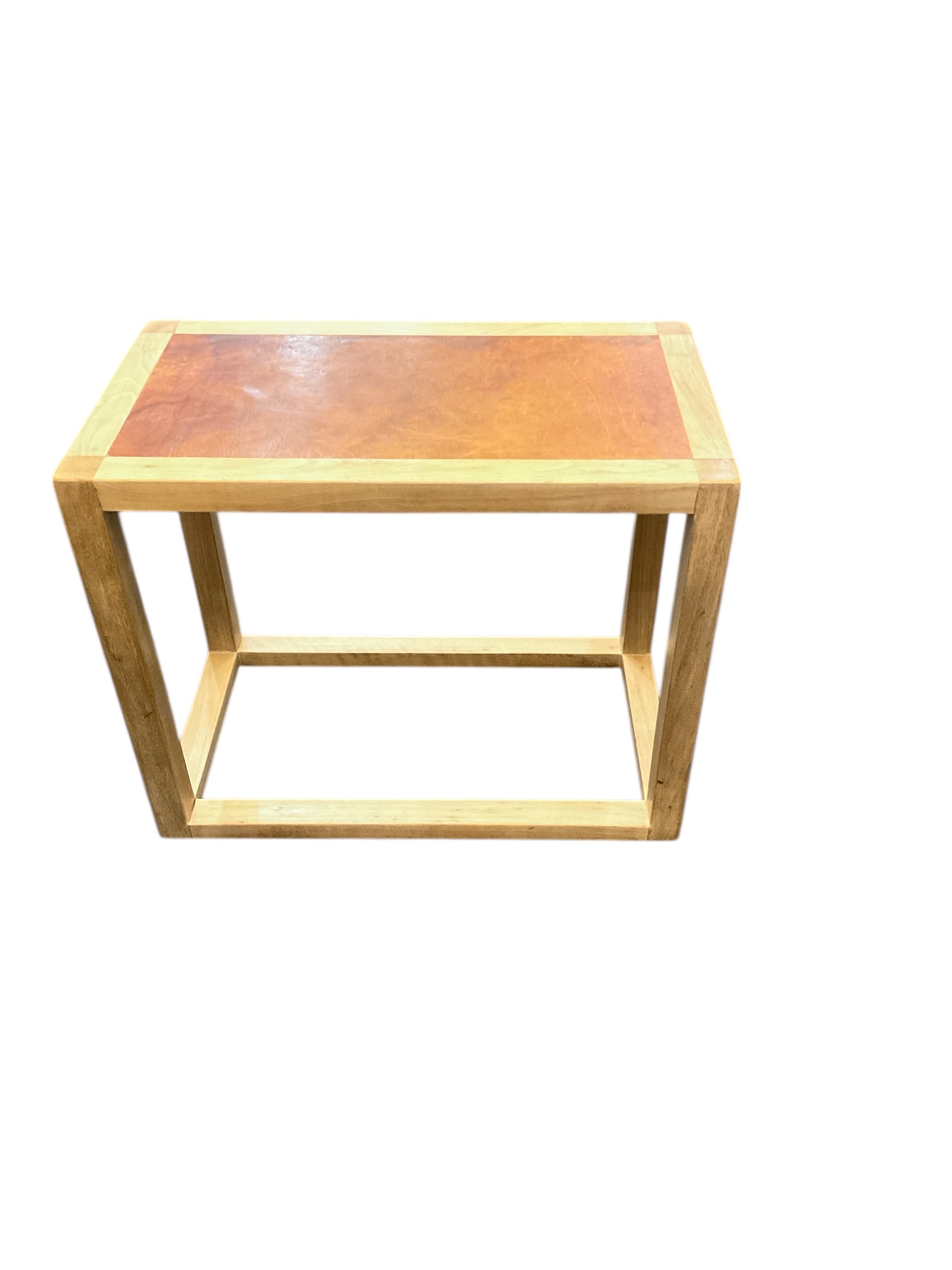 Limited Edition Oak and Vintage Leather Side Table