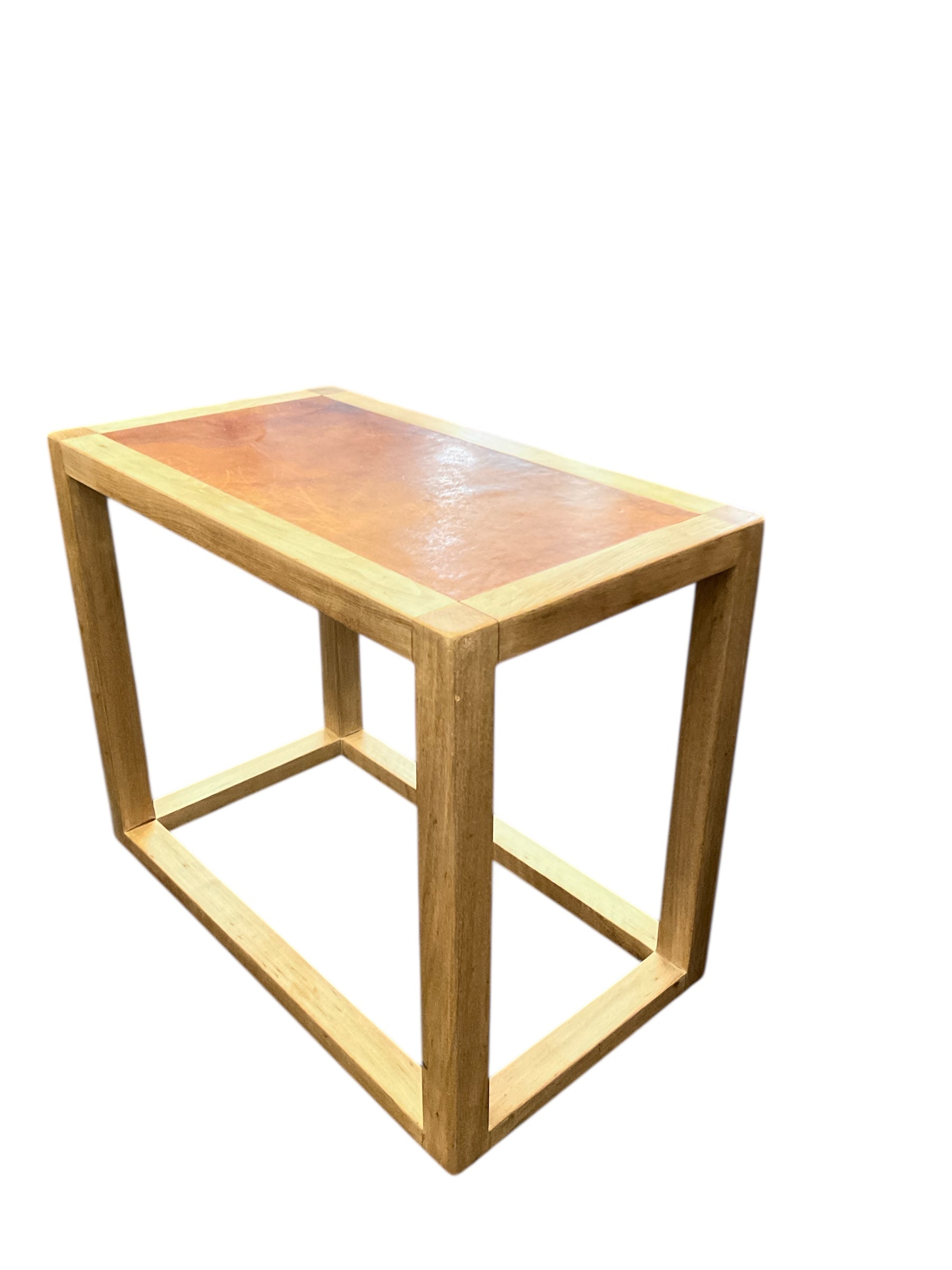 Limited Edition Oak and Vintage Leather Side Table