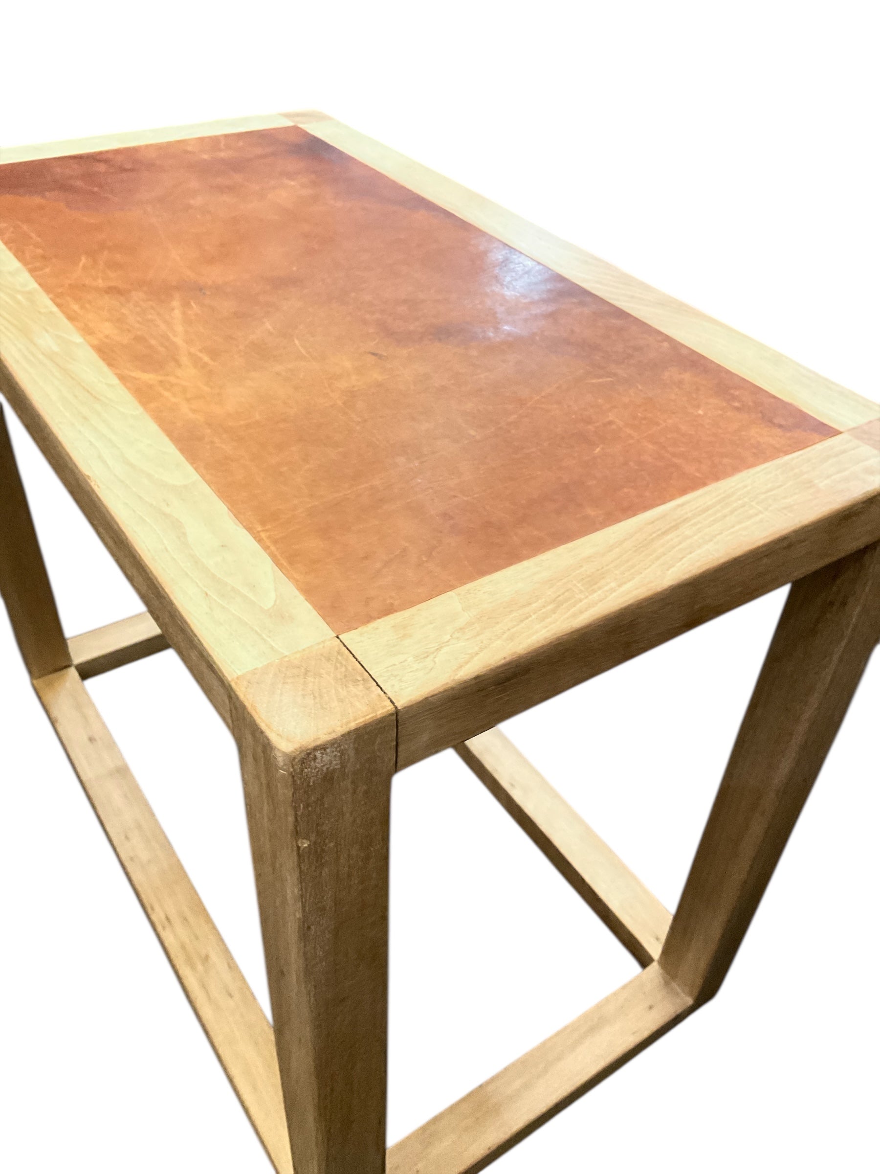 Limited Edition Oak and Vintage Leather Side Table