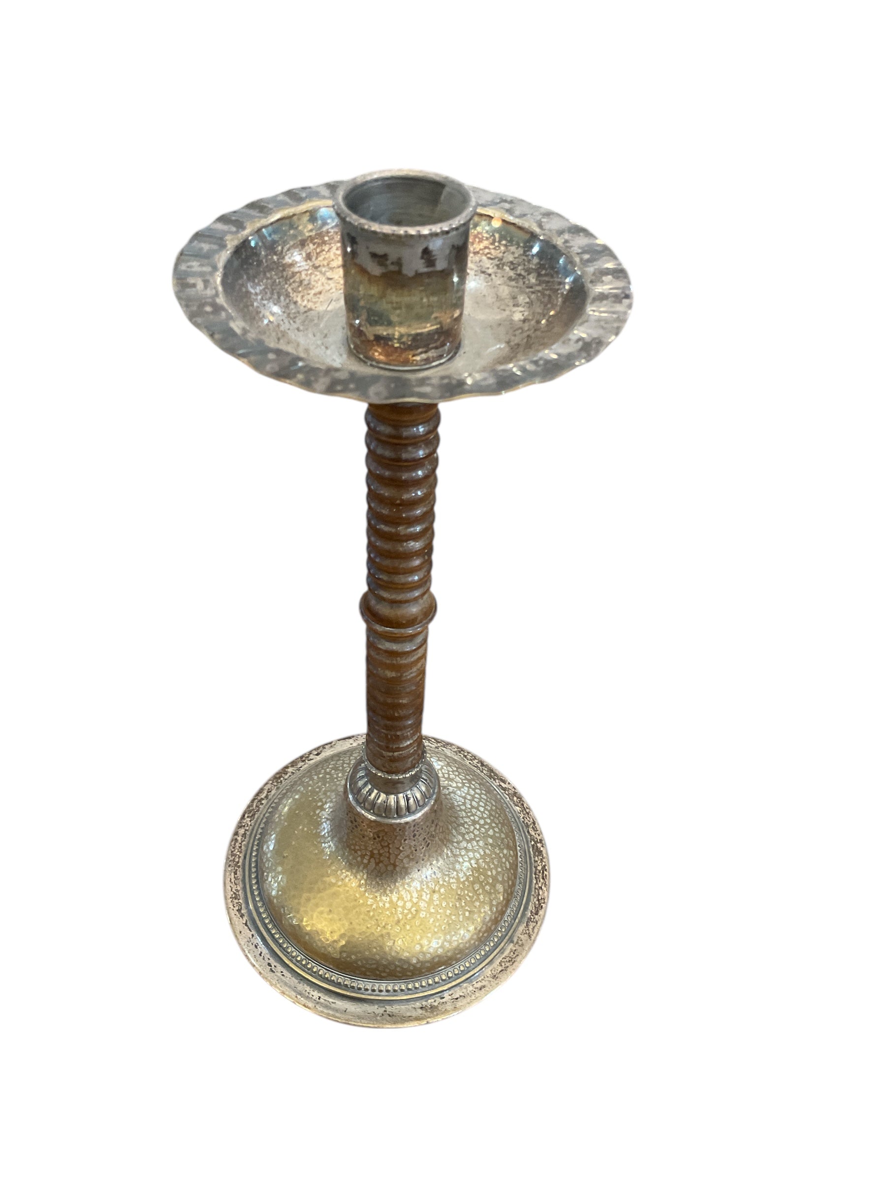 Pair of Antique brass and wood Candle holders