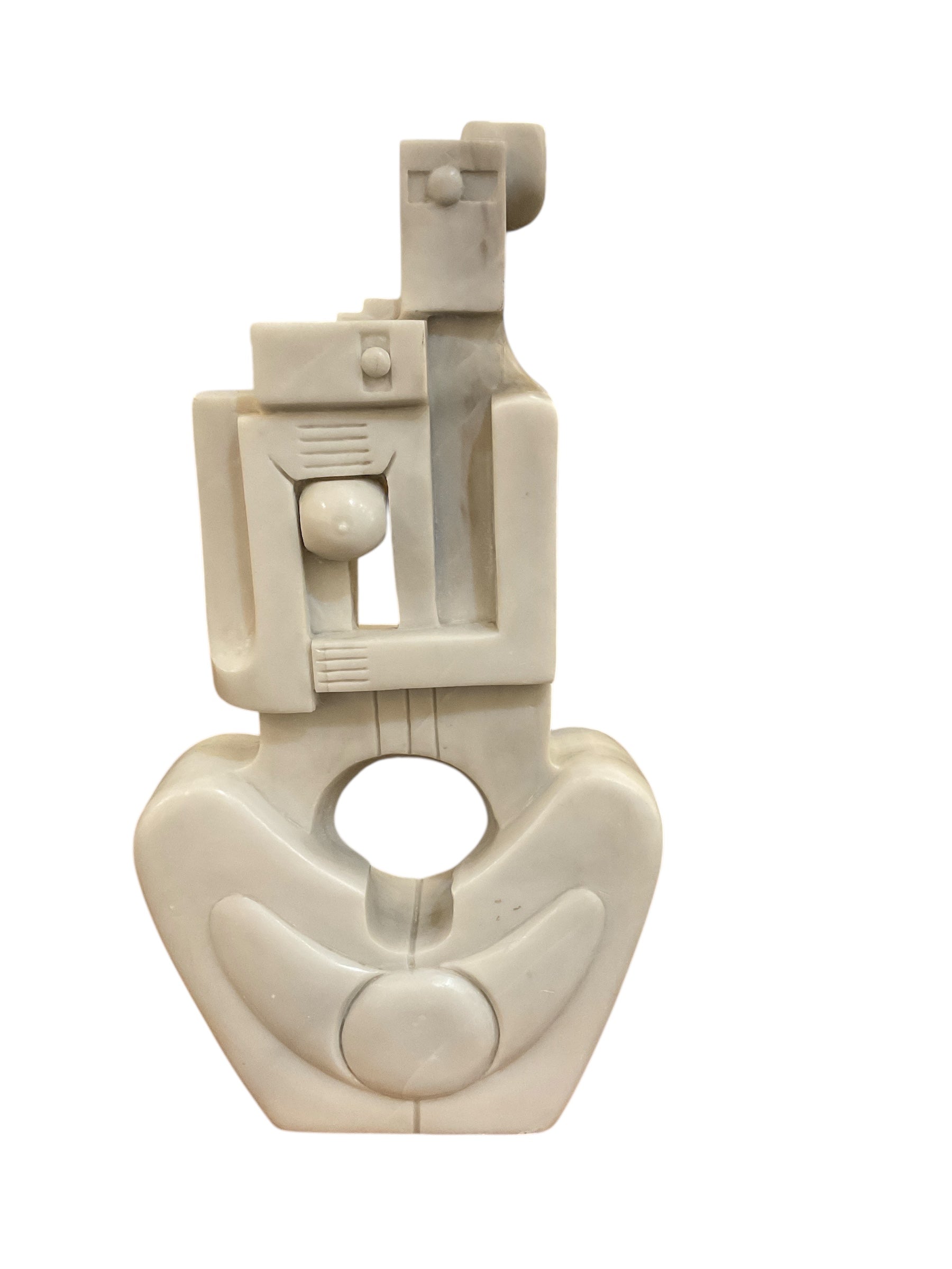 French 1960s Cubist White Marble Sculpture