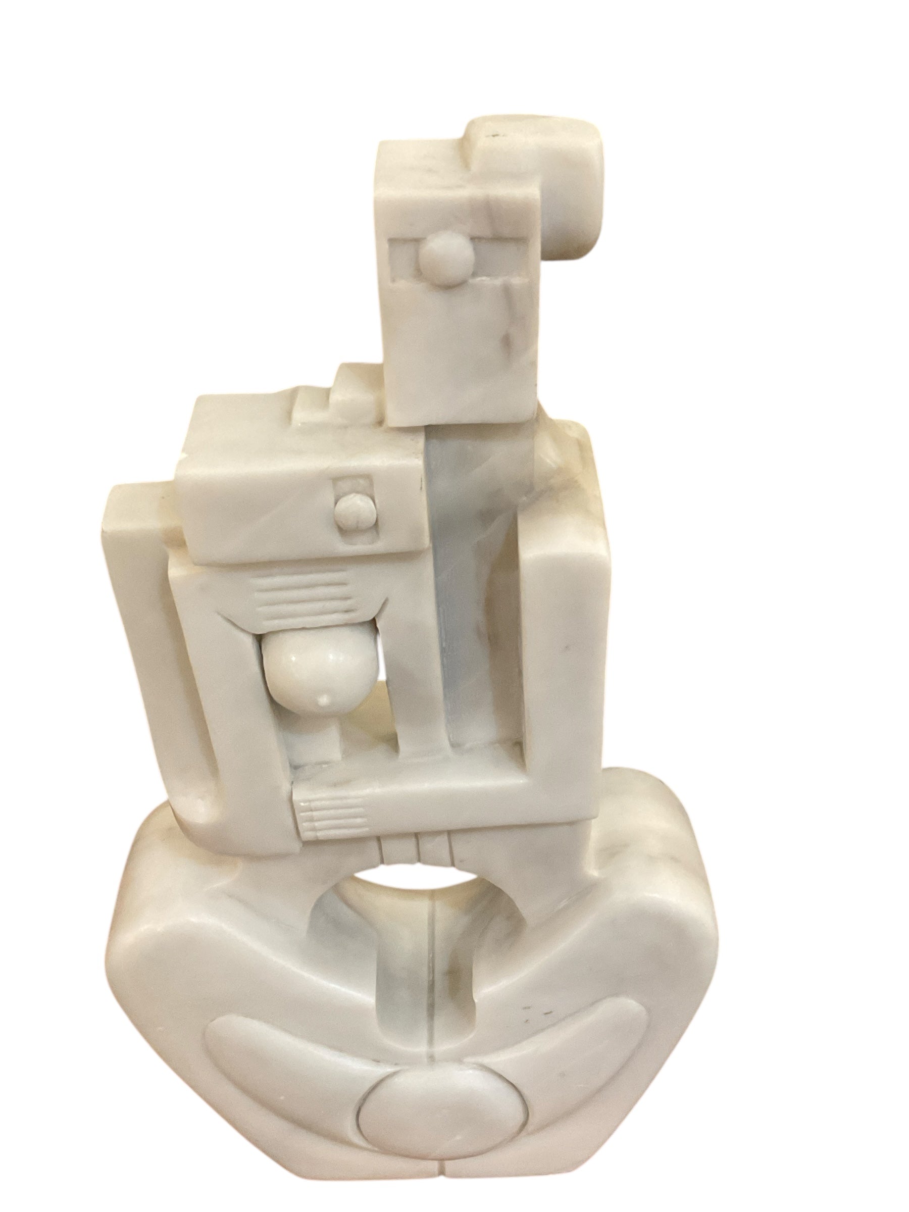 French 1960s Cubist White Marble Sculpture