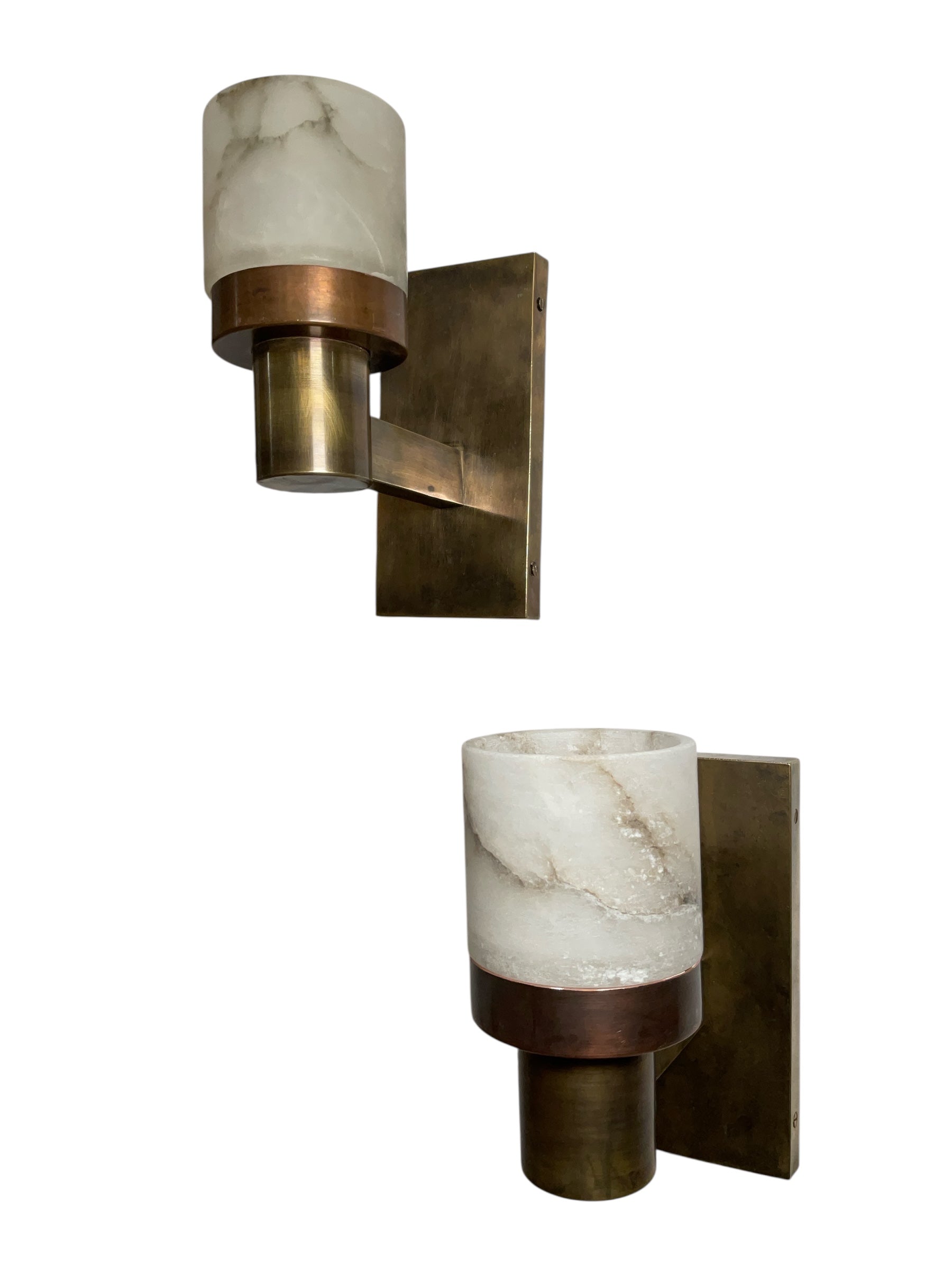 Pair Limited Edition Alabaster and Bronze Sconces