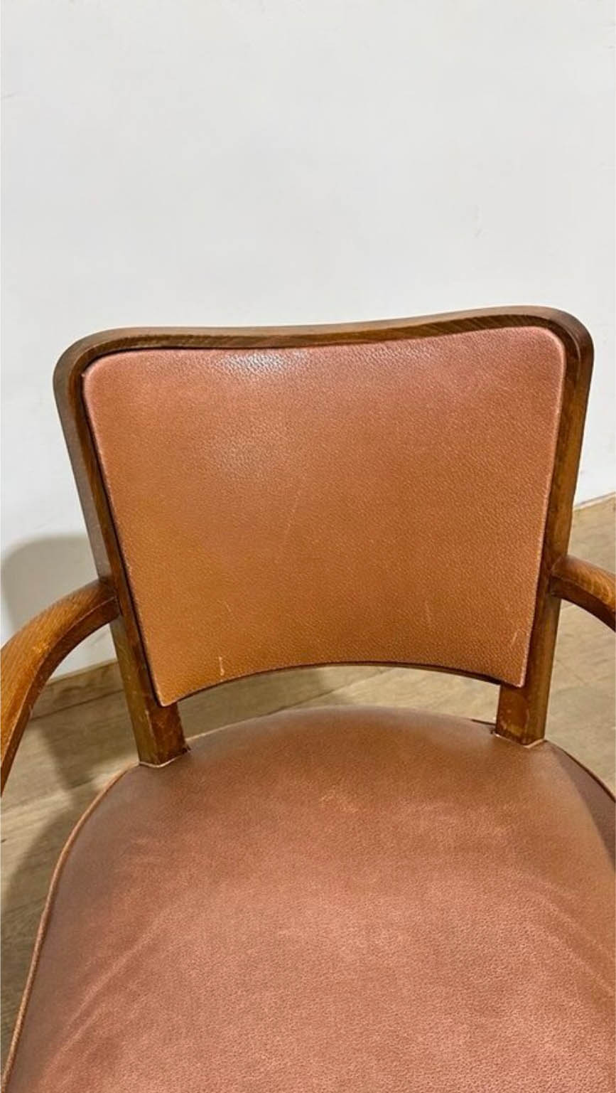 Set of (4) French Leather Bridge Arm Chairs