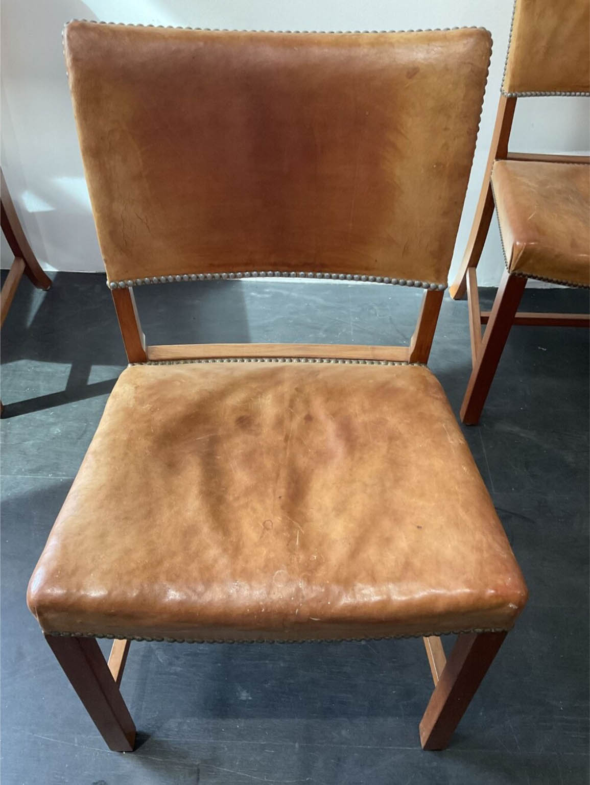 Set of (6) Danish Dining Chairs in Patinated Leather