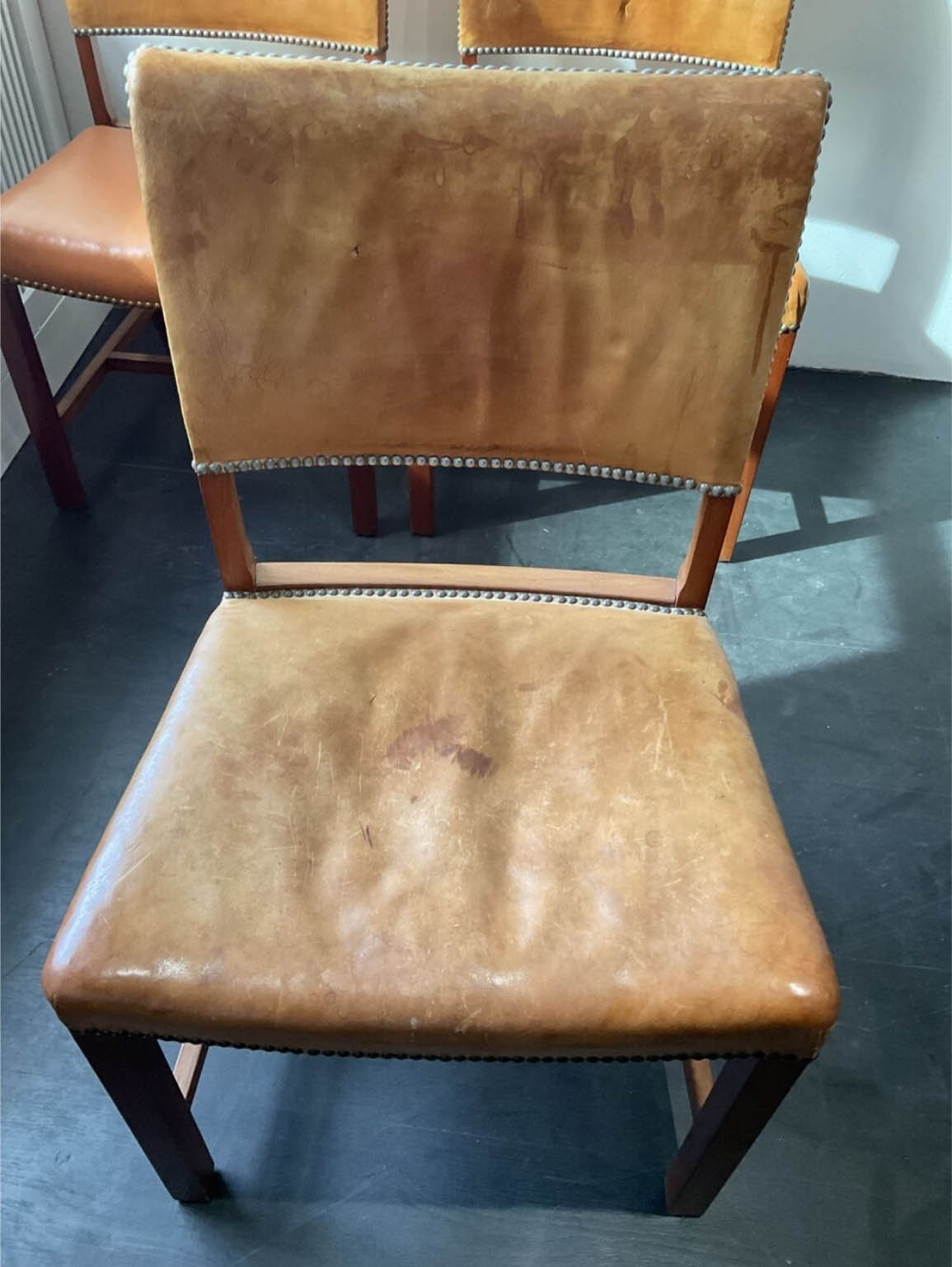 Set of (6) Danish Dining Chairs in Patinated Leather