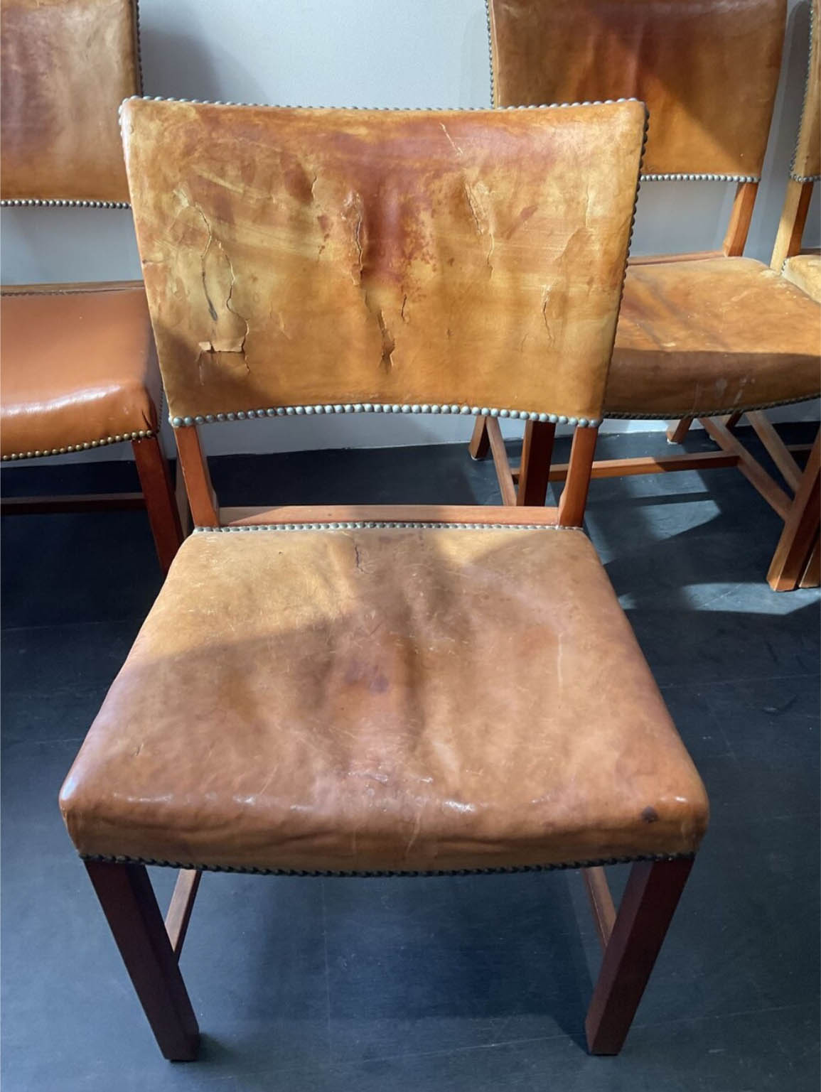 Set of (6) Danish Dining Chairs in Patinated Leather