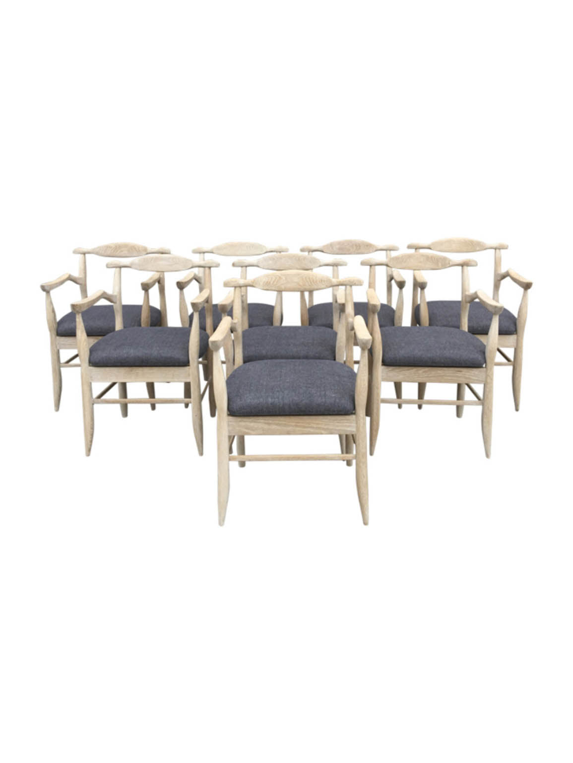 Set of (8) Guillerme & Chambron Oak Dining Chairs