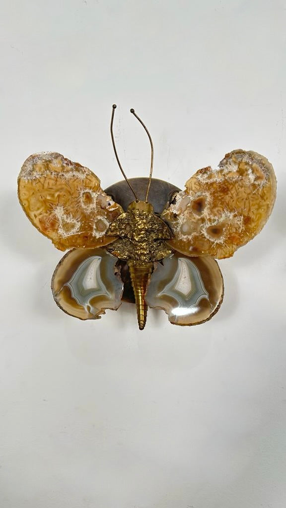 French 1970's Agate Butterfly Sconces