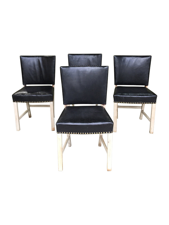 Set of  Vintage (4) Danish Black Leather Dining Chairs