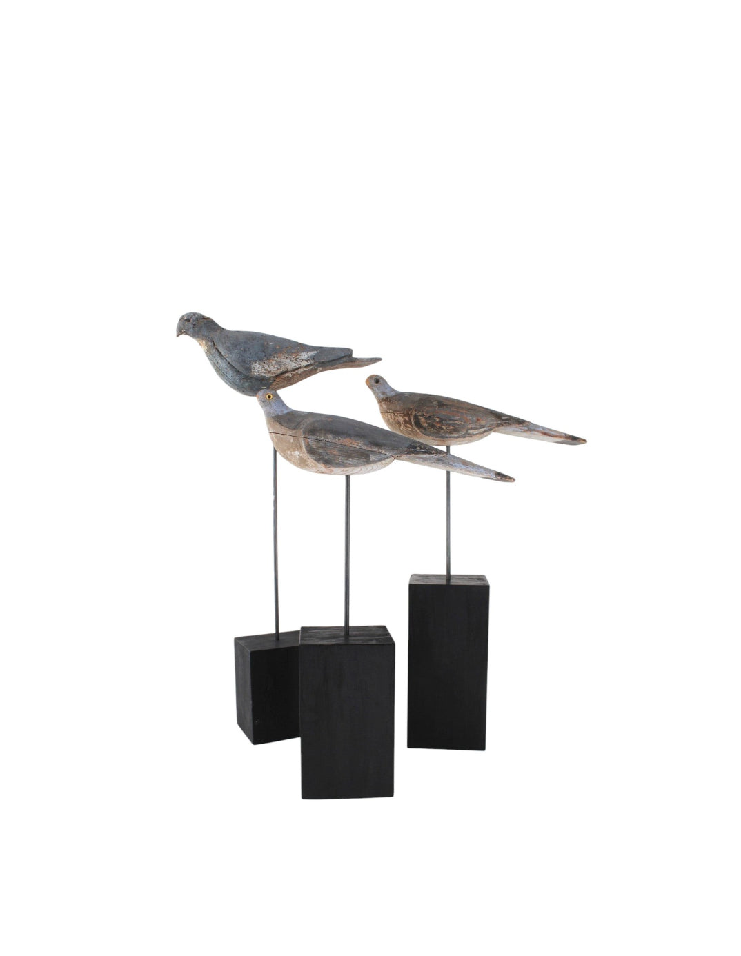 Set of 3 Wooden Primitive Birds on Stands