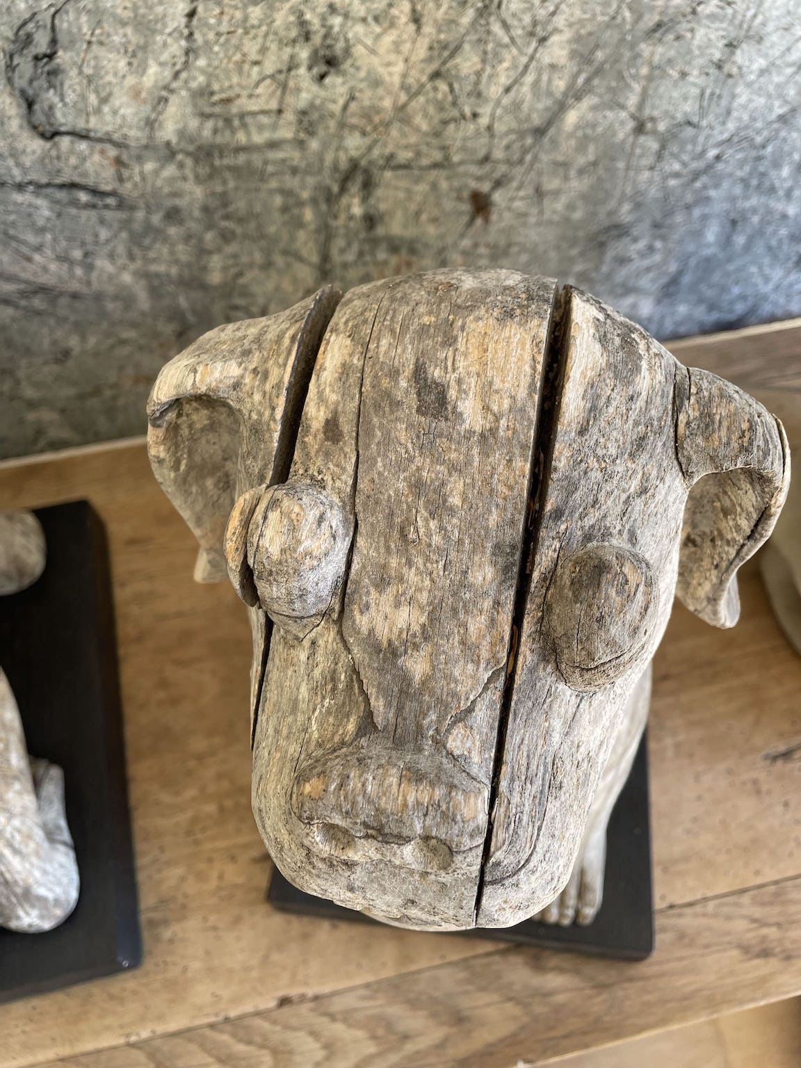 Pair 1920's Weathered Wood Foo Dogs