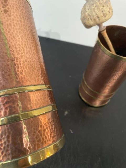 Pair of Arts and Crafts Mixed Metal Vases