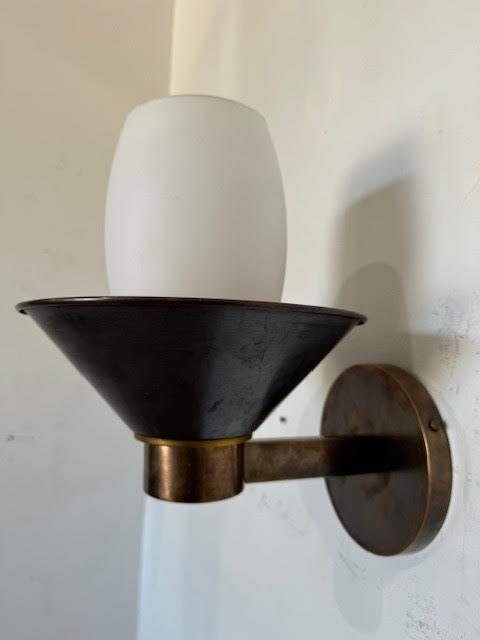 Limited Edition Pair of Bronze and Opaline Glass Sconces