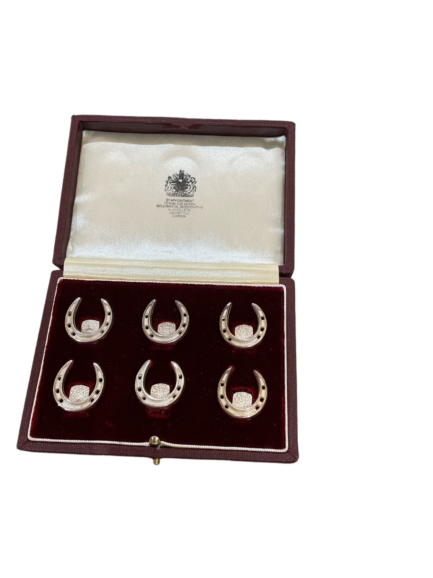 Rare Set of 6 Asprey Silver Horseshoe Place Card Holders