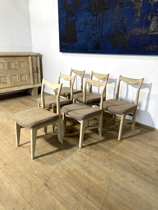 Set of (6) Guillerme & Chambron Oak Dining Chairs