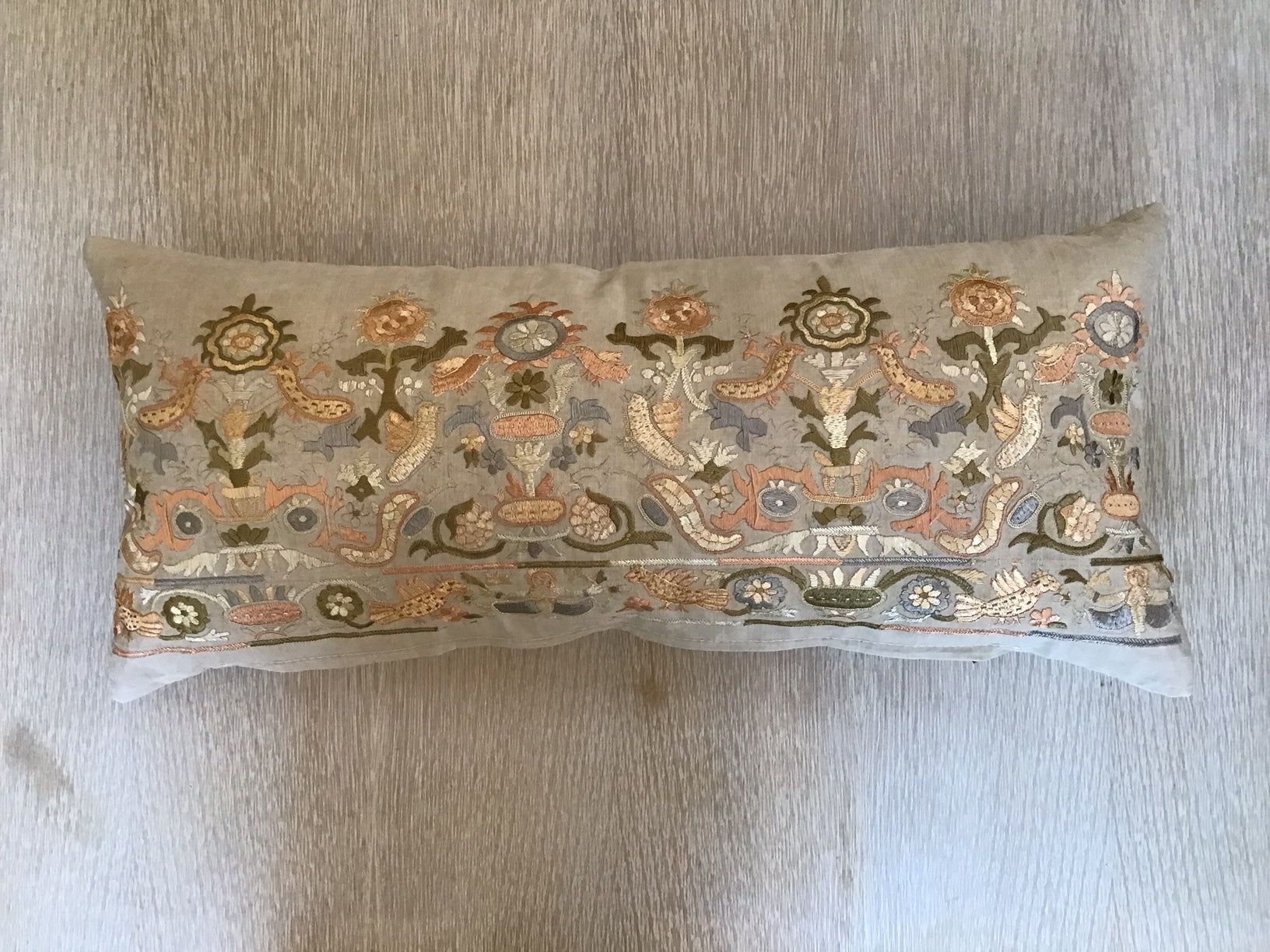 Exquisite 19th Century Greek Island Silk Embroidery Pillow