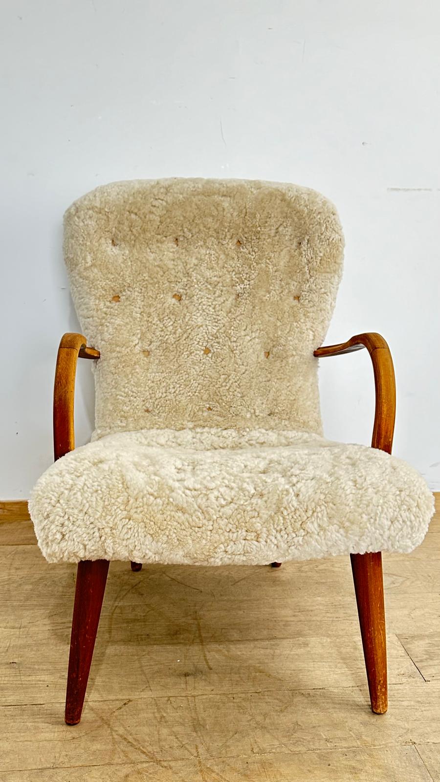 1930's Danish Arm Chair in Shearling