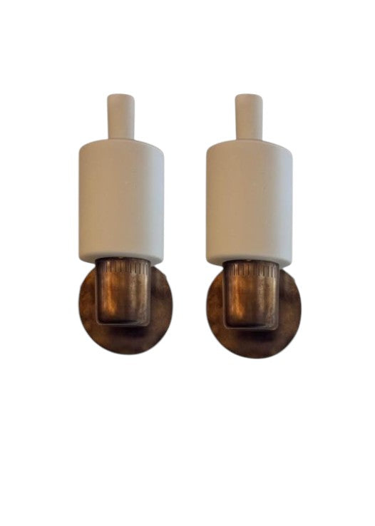 Pair of Fog & Morup Brass and Opaline Shade Sconces