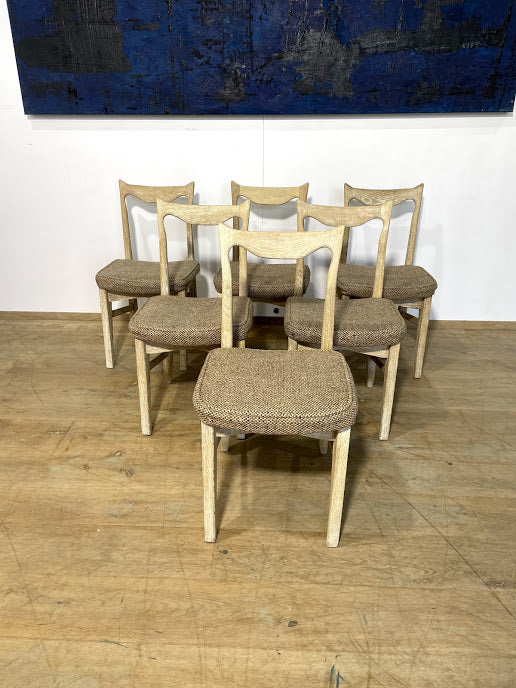 Set of (6) Guillerme & Chambron Oak Dining Chairs