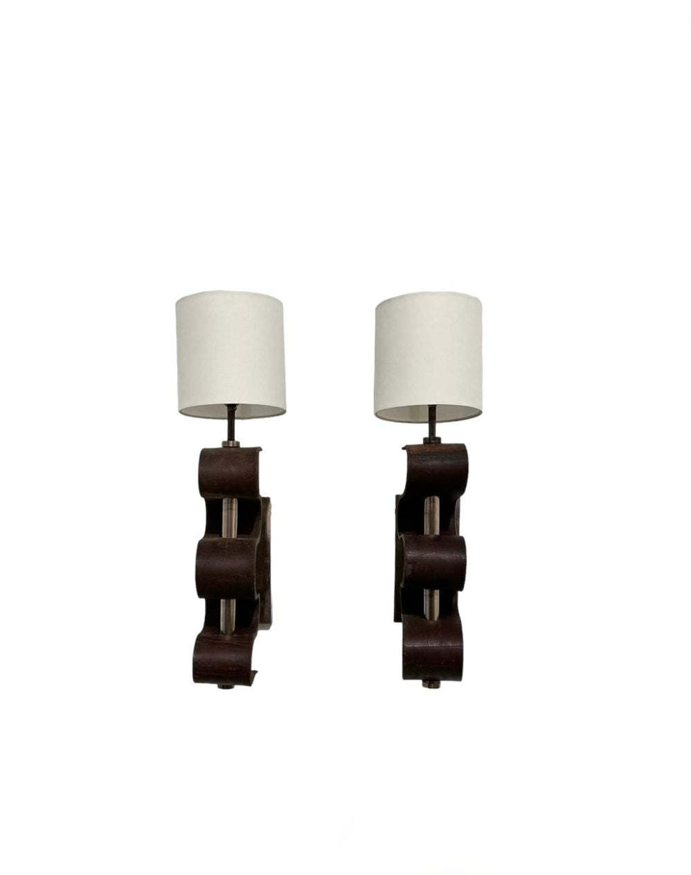 Pair of Lucca Studio Currier Sconces in Bronze and Leather