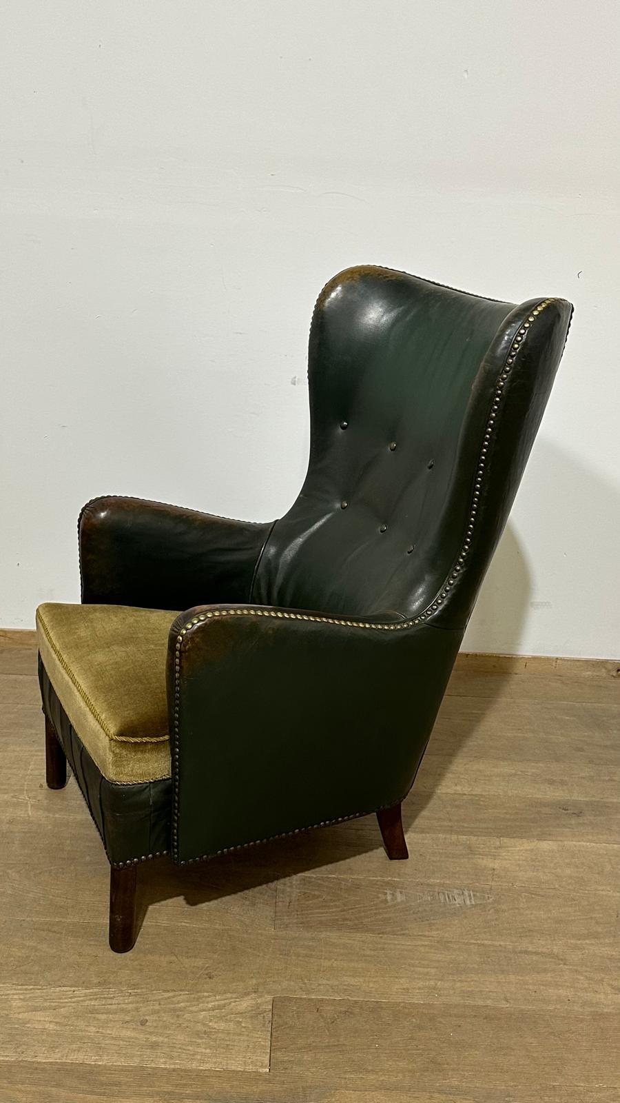 Single 1930's Danish Leather Arm Chair